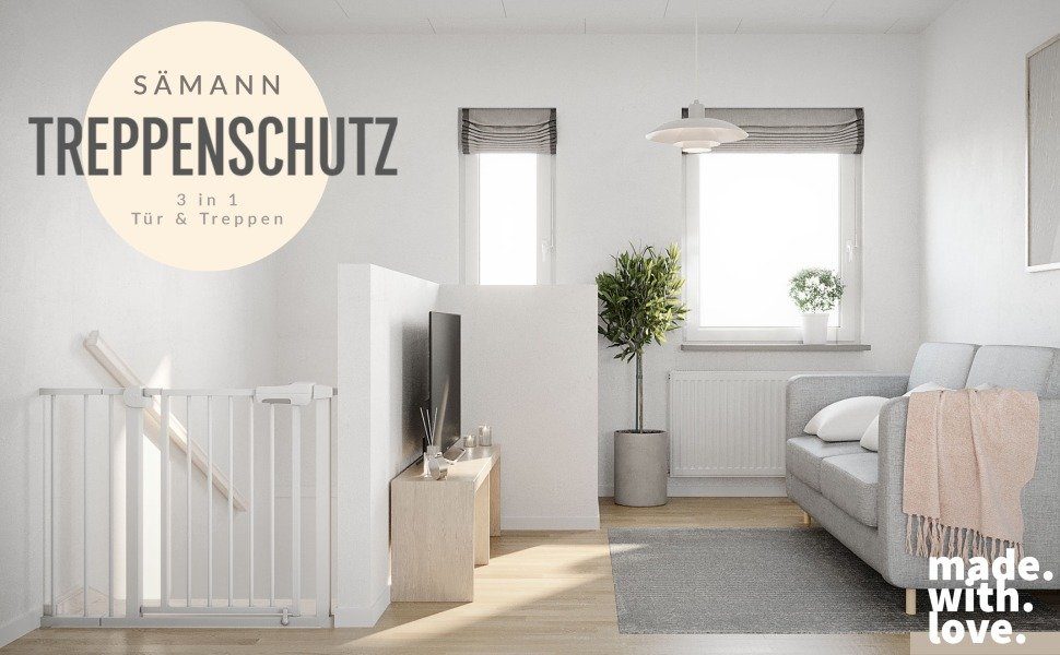 Sämann Türschutzgitter Sämann® Türschutz-/Treppenschutzgitter Stop and Go, 90° Stop, schließt automatisch, 3-Fach Sicherung, ohne Bohren