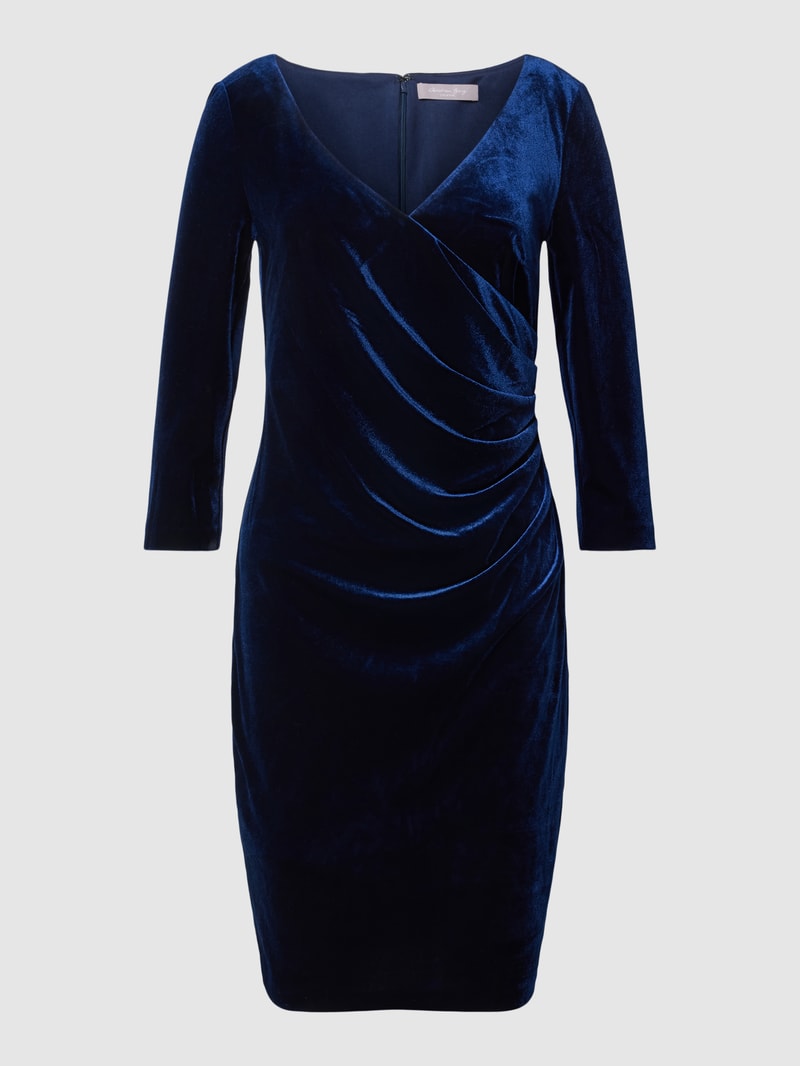 Knielanges Cocktailkleid in Wickel-Optik in marineblau