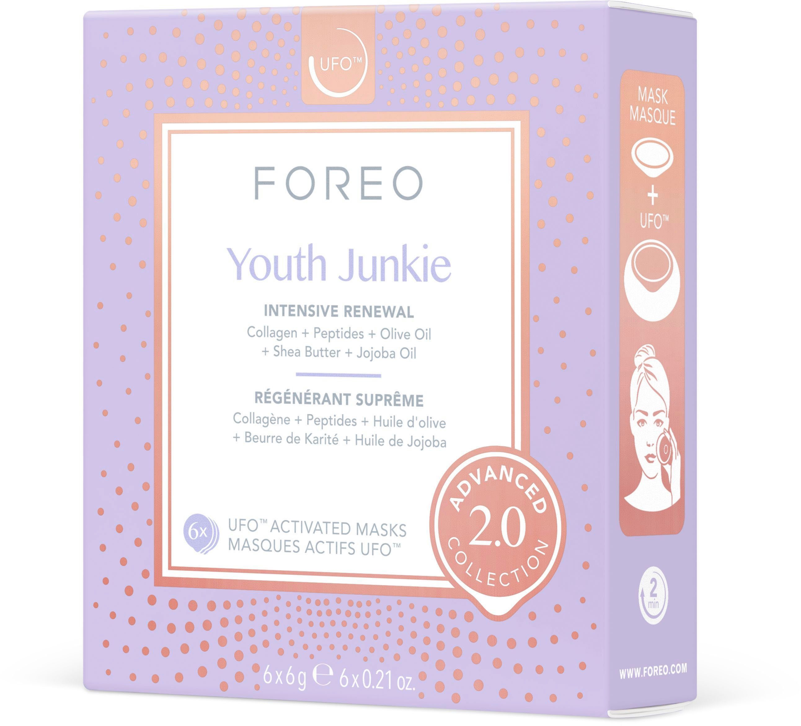 FOREO Gesichtsmaske UFO™ Mask Youth Junkie 2.0 Packung, 6-tlg., komptibel mit UFO™ & UFO™ mini