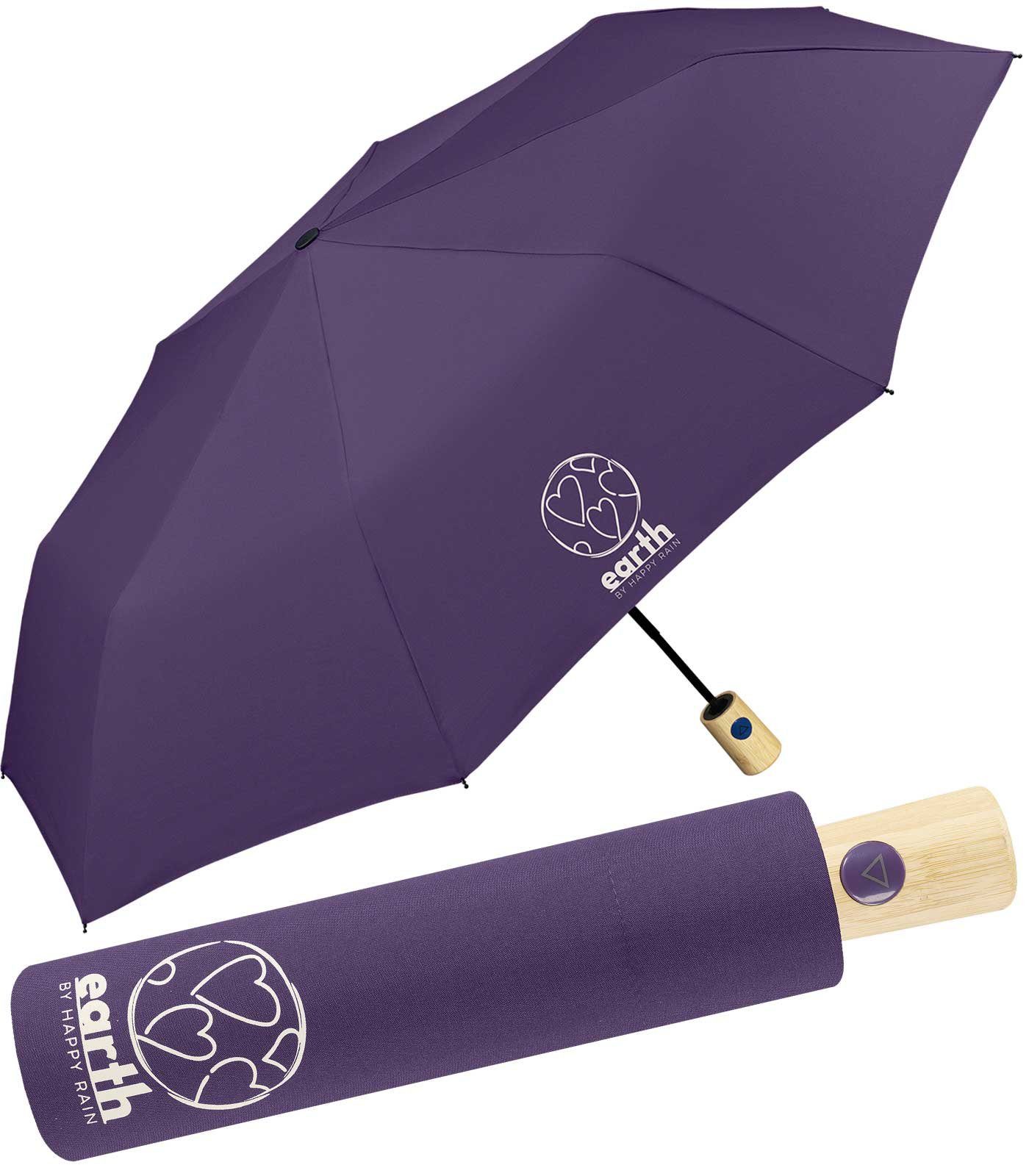 HAPPY RAIN Taschenregenschirm Earth - nachhaltiger Schirm mit Auf-Automatik, gut geschützt etwas für die Umwelt tun
