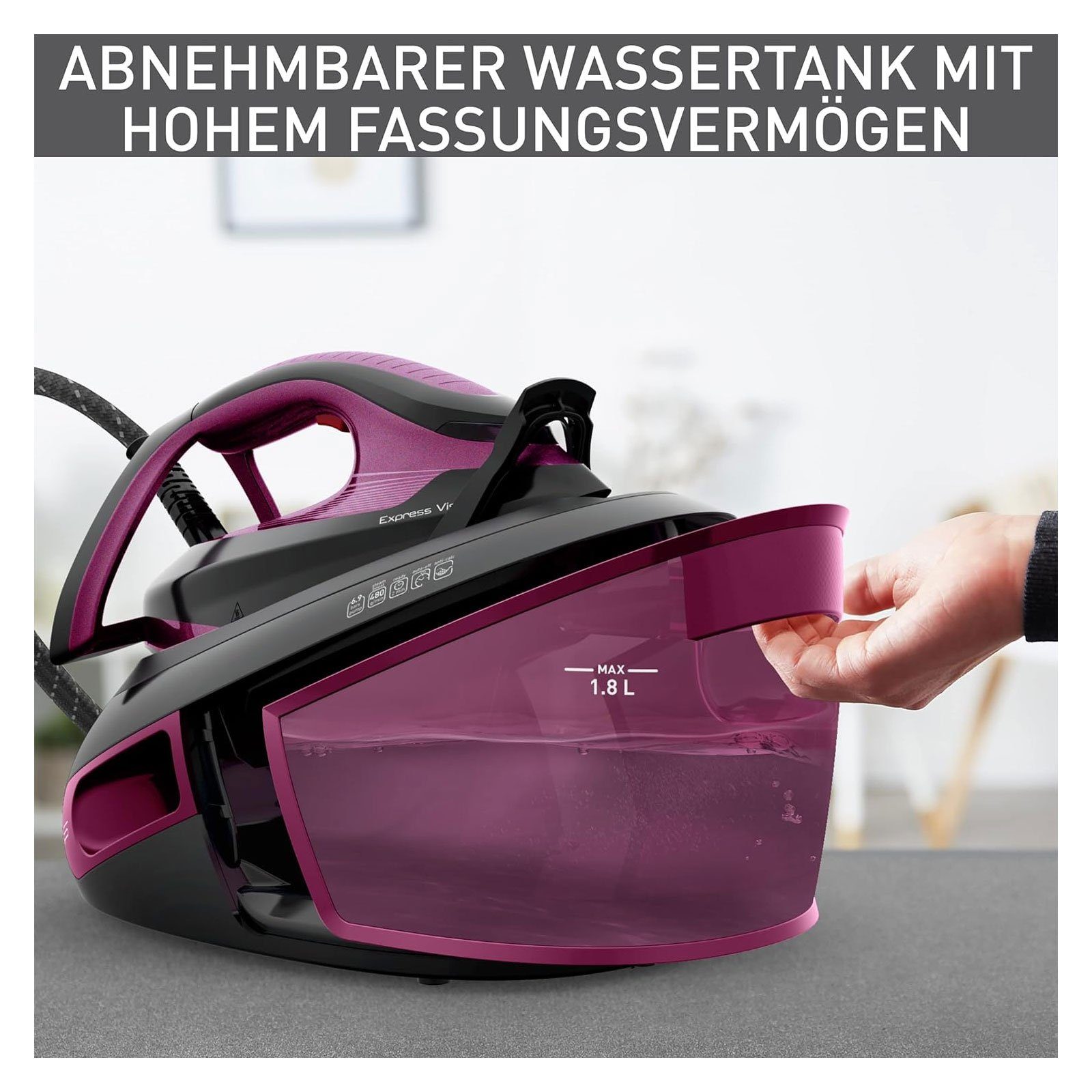 Tefal Dampfbügelstation SV8152E0 EXPRESS, Kontinuierliche Dampfabgabe, Abnehmbarer Kalk-Kollektor