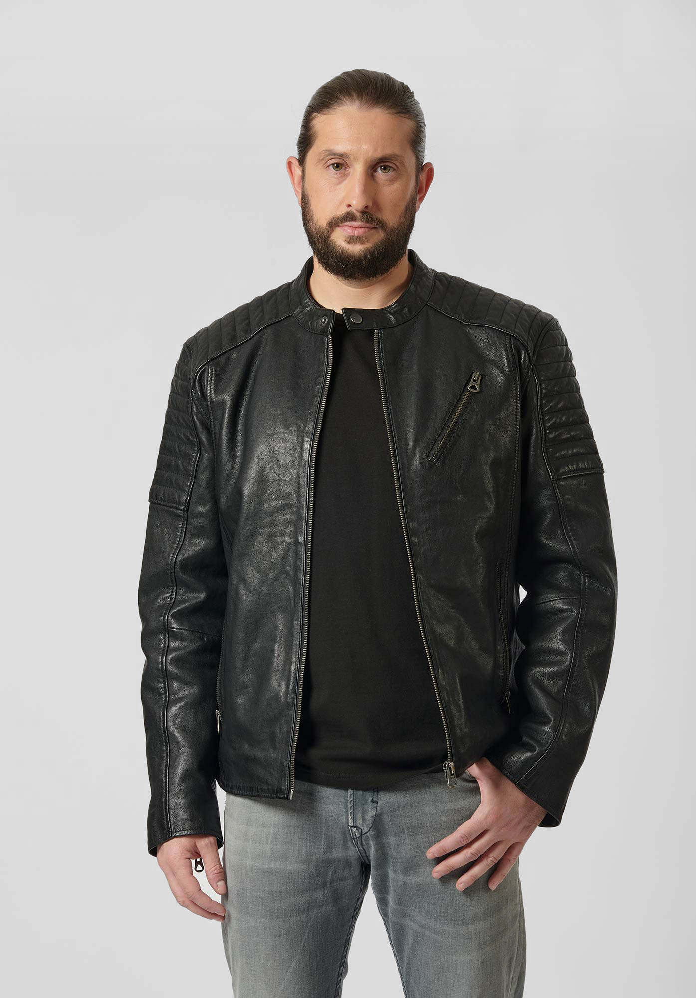 BENUR  Veste en cuir noir Homme