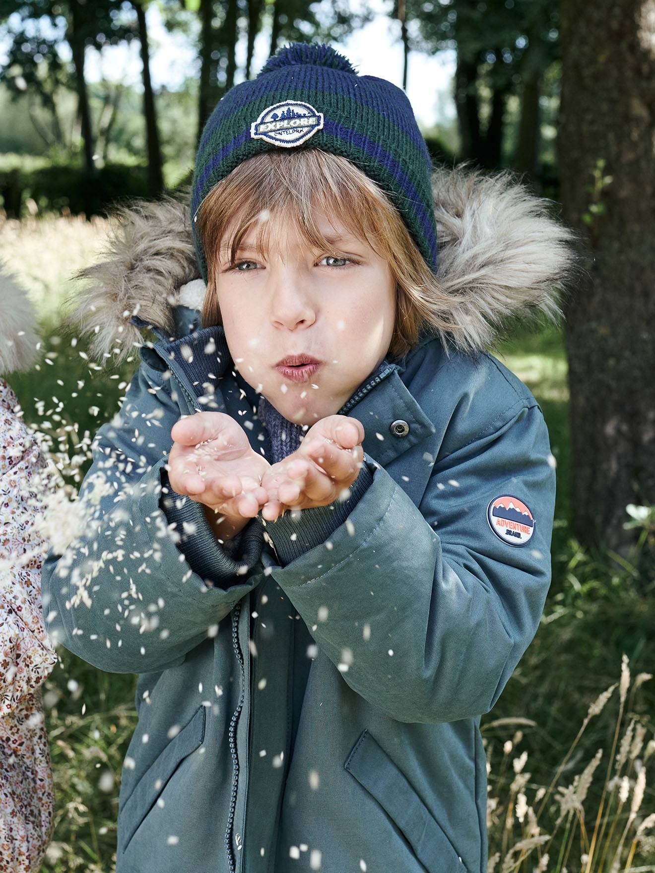 Parka à capuche doublée sherpa garçon noisette