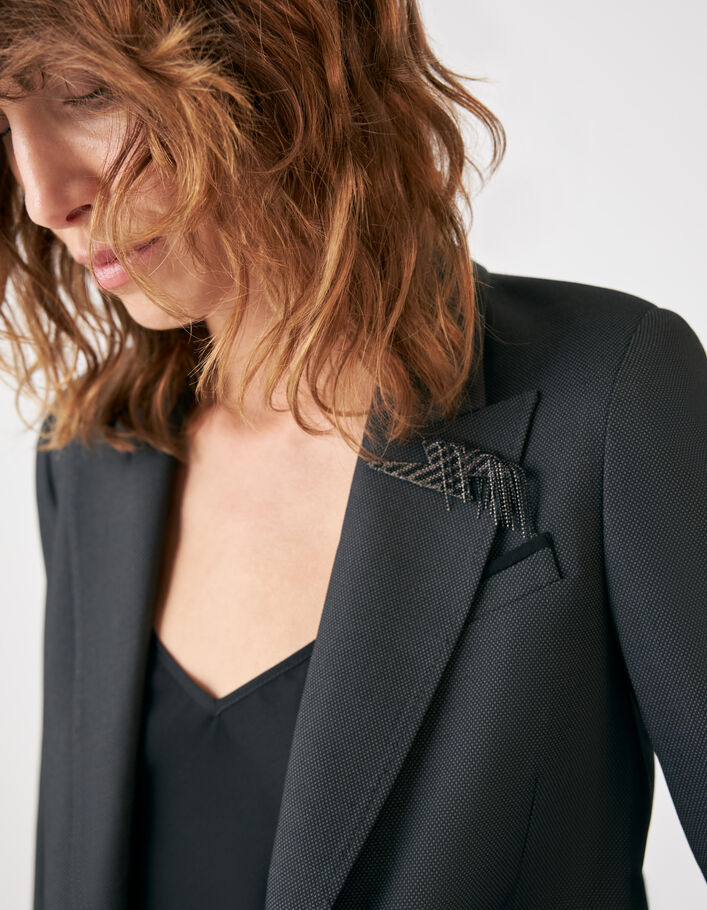 Veste de tailleur noire jacquard faux-uni Femme