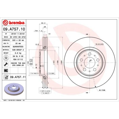 Bremsscheibe Brembo Vorderachse  2 Stück 09.A757.11 - ATU