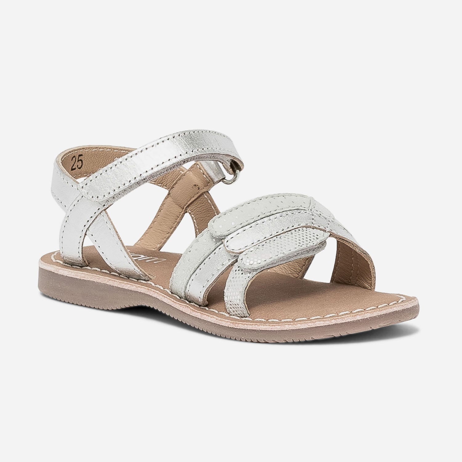 Sandale argent en cuir à scratchs