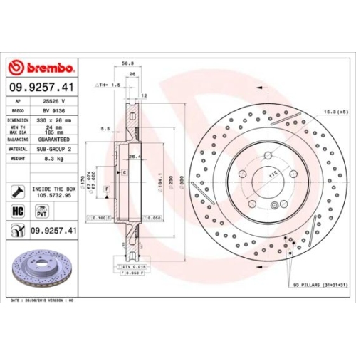 Bremsscheibe Brembo Hinterachse  1 Stück 09.9257.41 - ATU