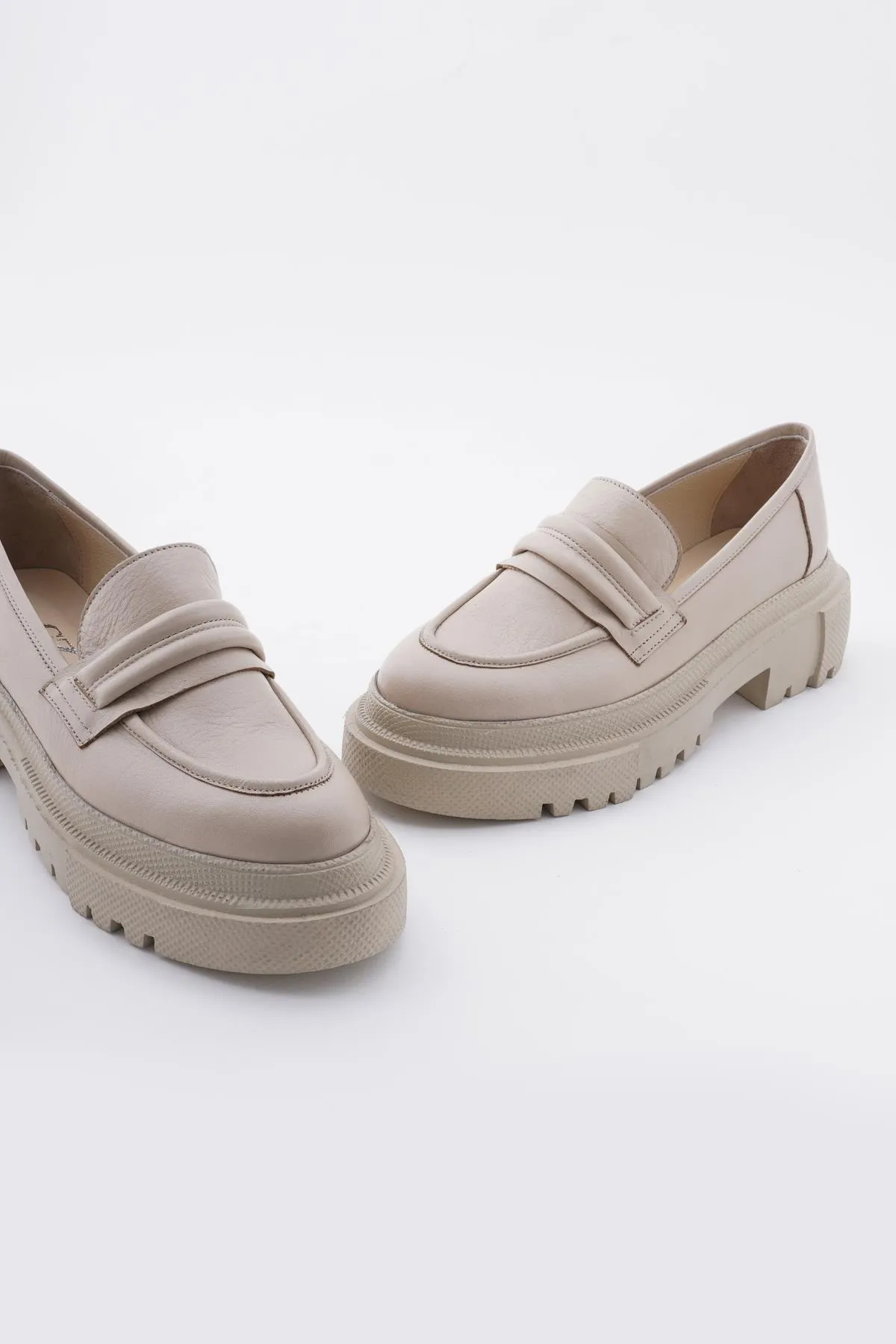 CZ London  Damen-Loafer aus echtem Leder mit dicker Sohle und gezacktem Absatz
