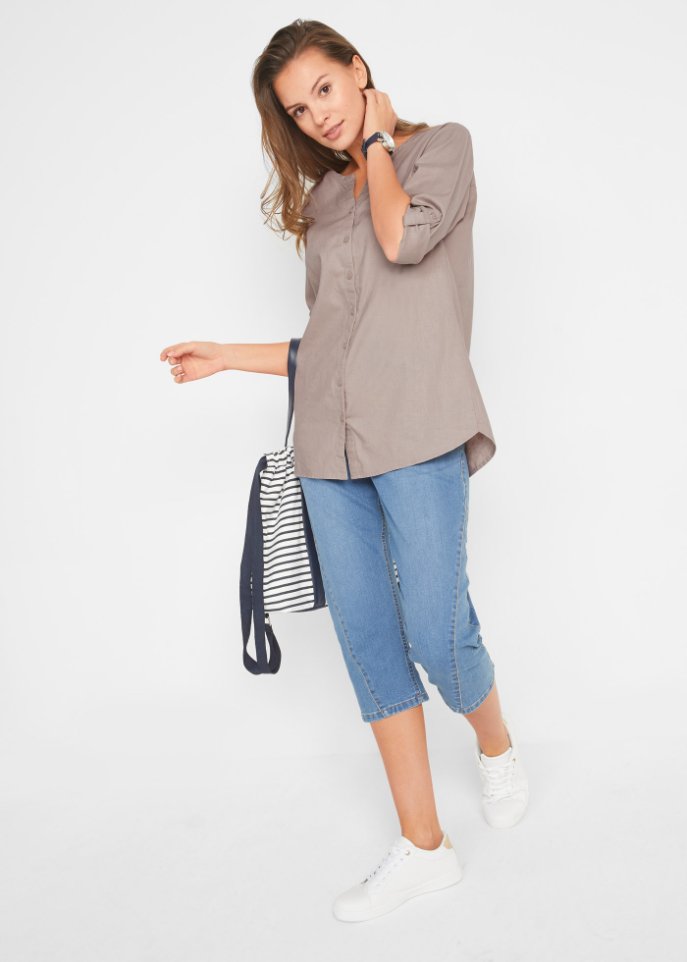 Bluse mit Leinen, 3/4 Arm