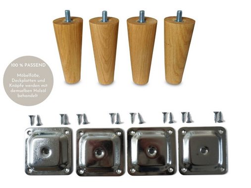 Omformo Möbelfuß Möbelfüße Upp in Eiche Massivholz, (Set, 4-St., 4), für alle gängigen Möbelstücke und Sofas mit M8 Gewinde