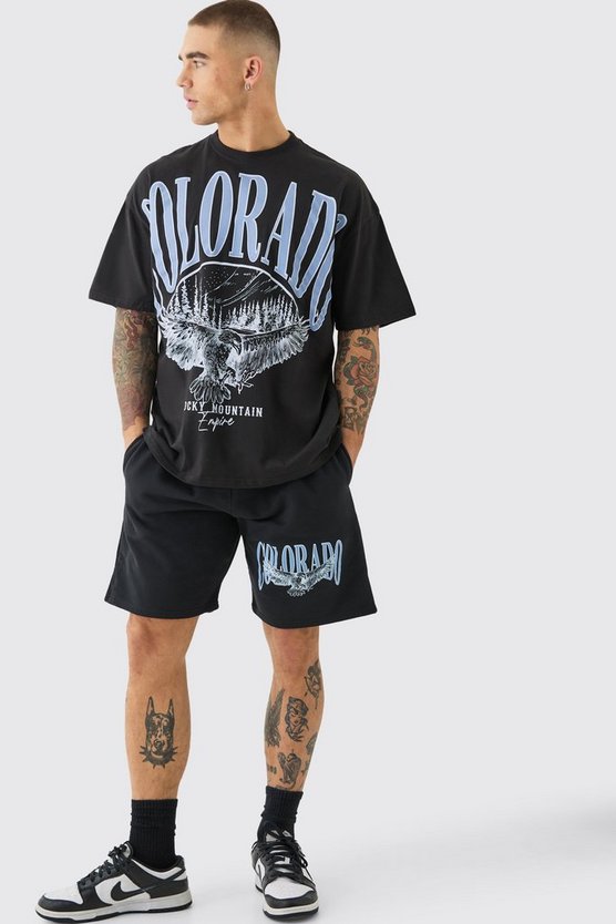 Oversize Shorts-Set mit Colorado Print