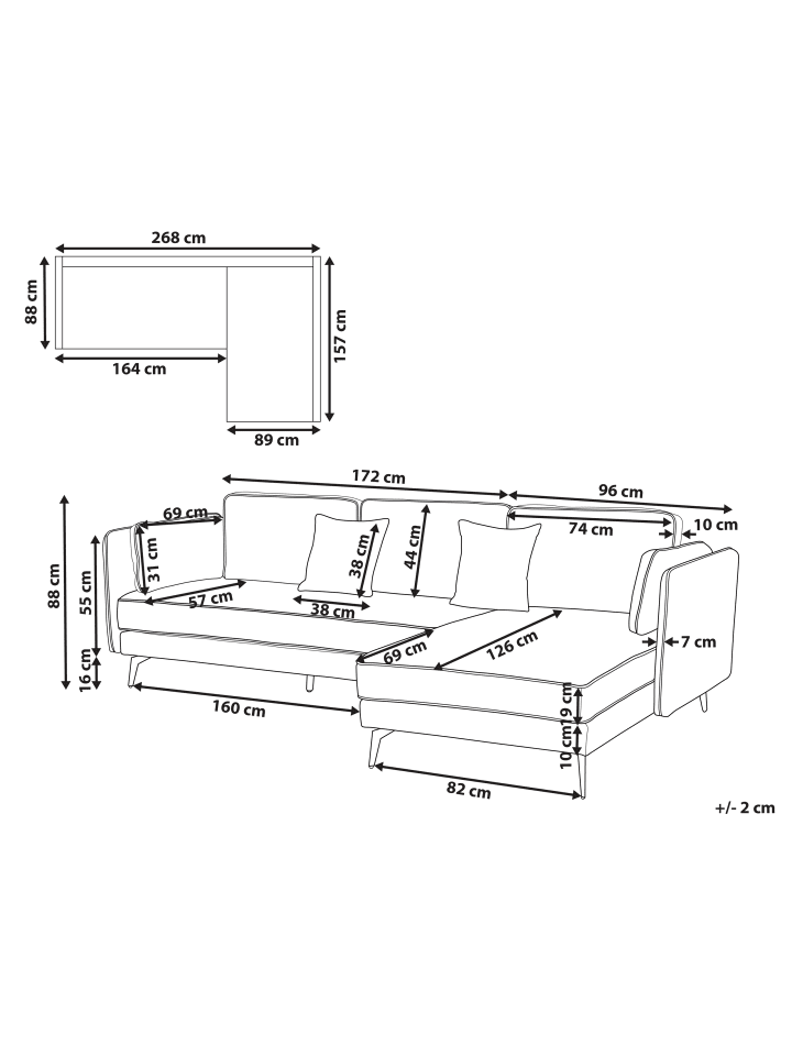 Beliani Ecksofa ALTAN in Grün/Grau - (W) 268 x (H) 88 x (L) 157 cm günstig kaufen onesize