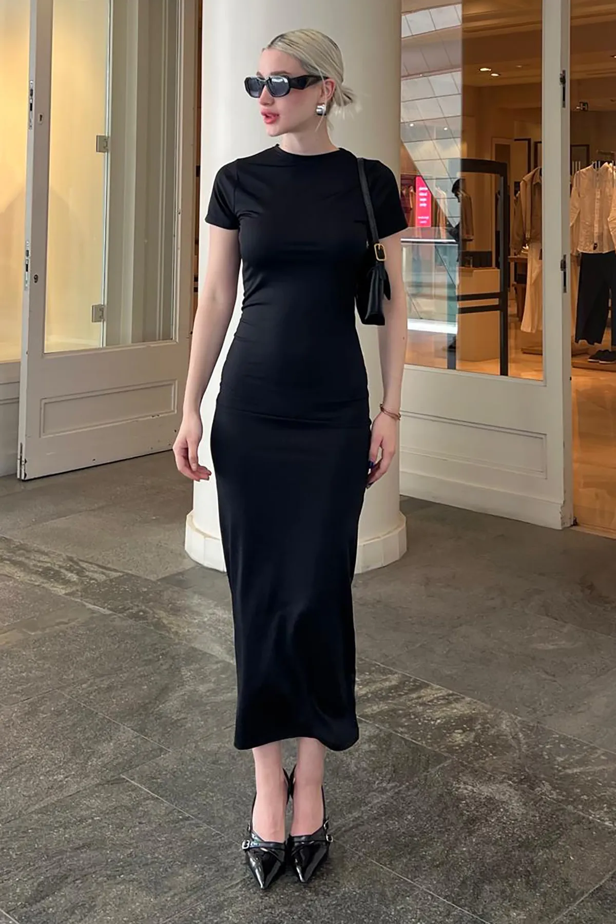 Madmext  Schwarzes Basic-Halbfischer-Langkleid MG1856