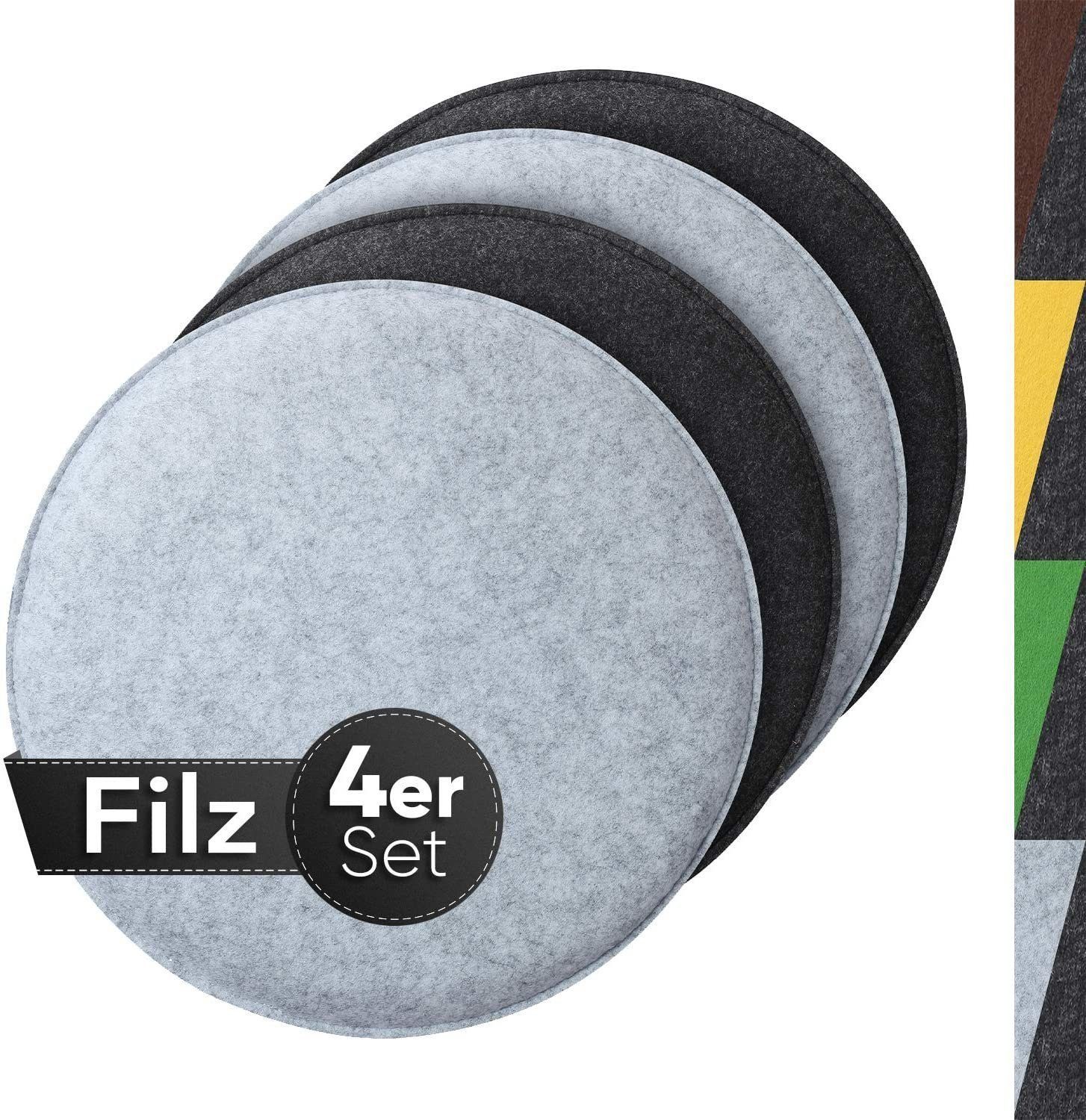 Sidorenko Stuhlkissen gemütliches Sitzkissen rund aus Filz Ø 36cm - 4er Set - Waschbare Stuhlkissen kompatibel für Schalenstuhl - Komfortable Sitzauflage für Bank I Stuhl