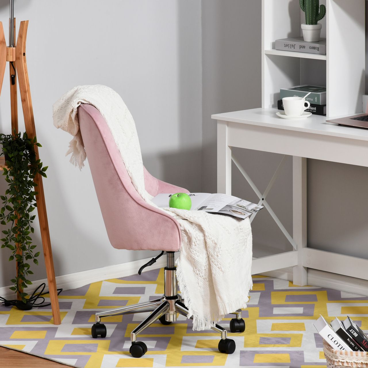 Vinsetto Bürostuhl Schreibtischstuhl Computerstuhl Drehstuhl SOHO-Stil Arbeitstuhl mit Wippenfunktion höhenverstellbar Samt Rosa 57 x 61 x 86-96 cm