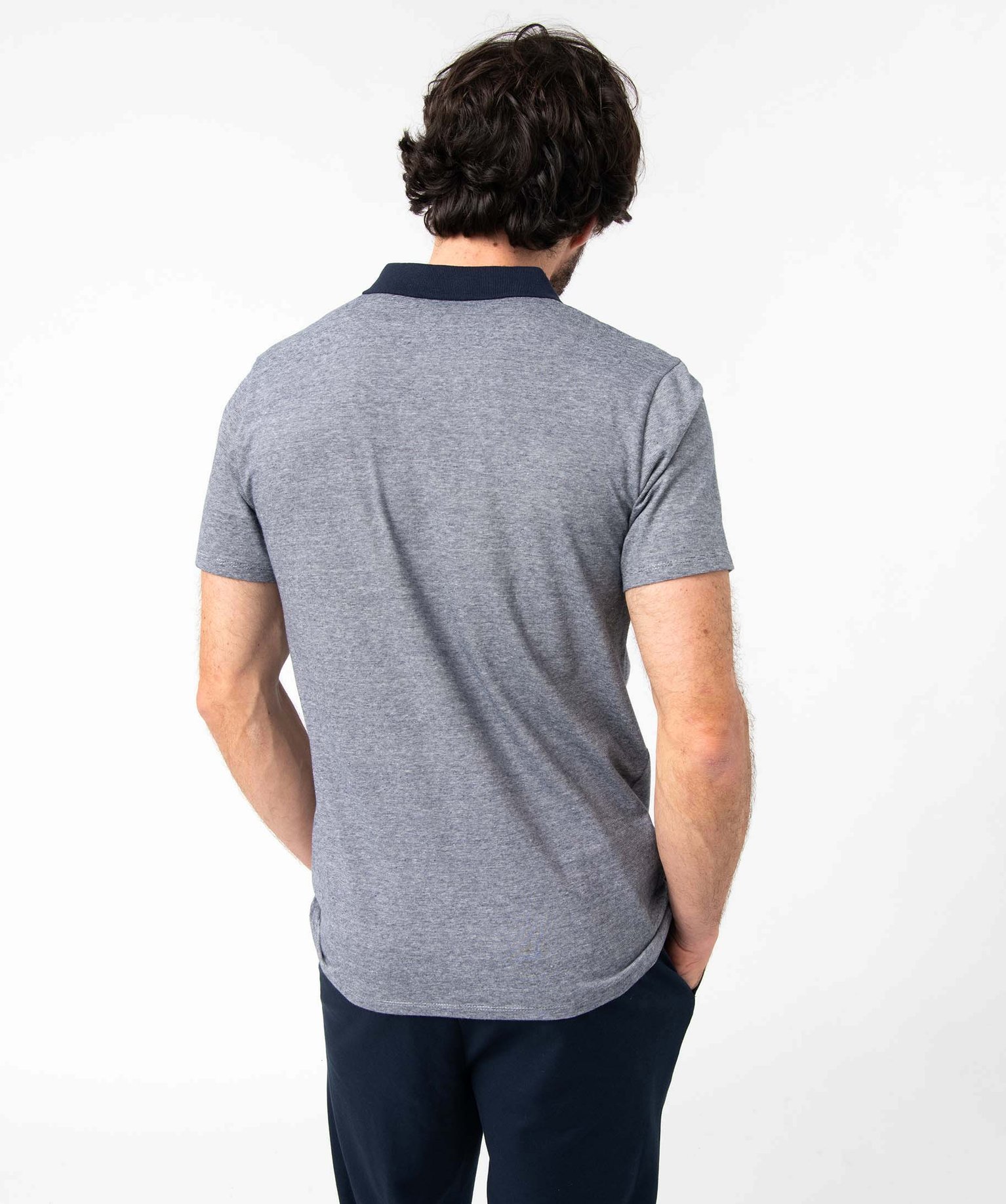Polo homme à fines rayures et manches courtes bleu fonce | GEMO