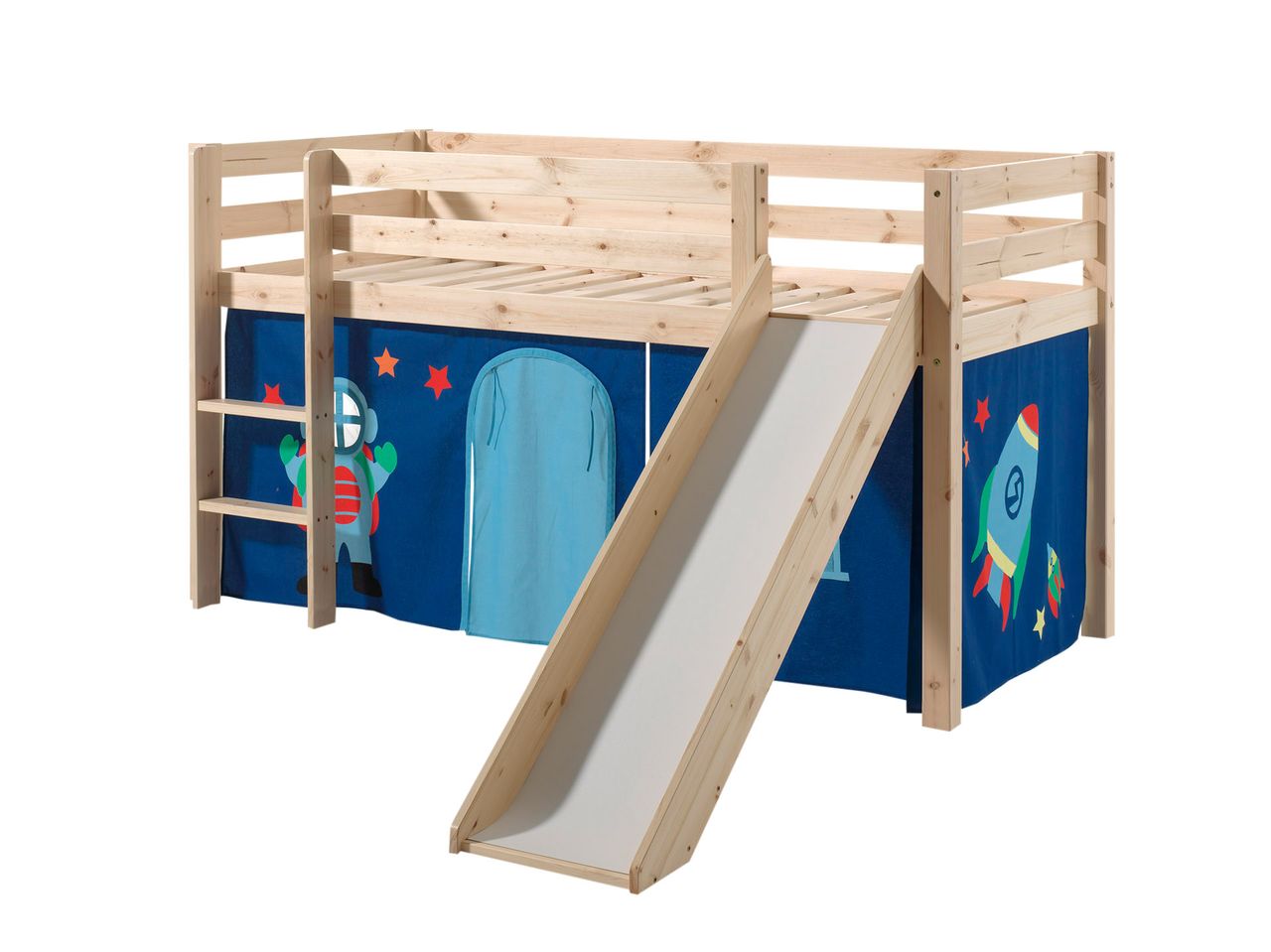 VIPACK Spielbett Pino inkl. Rutsche mit Textilset Vorhang 