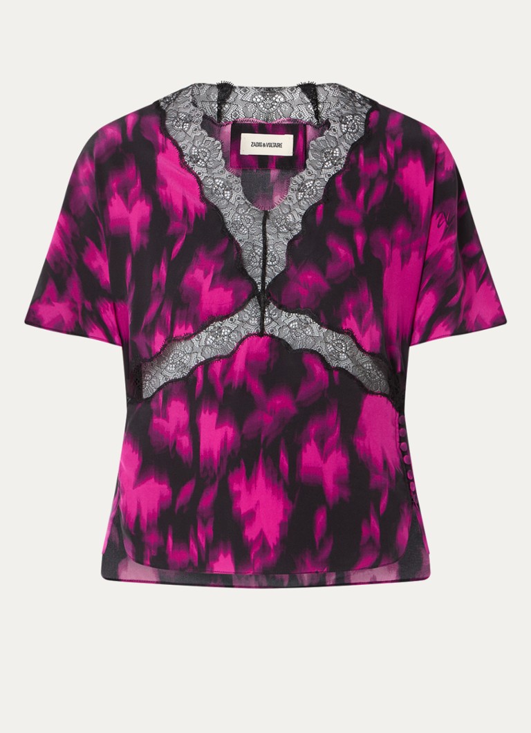 Top Zadig&Voltaire Tzar van zijde met print en details van kant