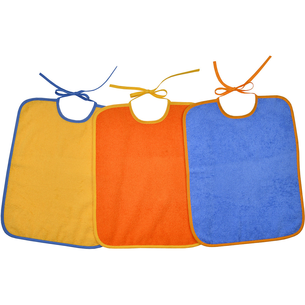 Riesen-Bindelätzchen 3er Set, gelb/orange/blau, 32 x 40 cm