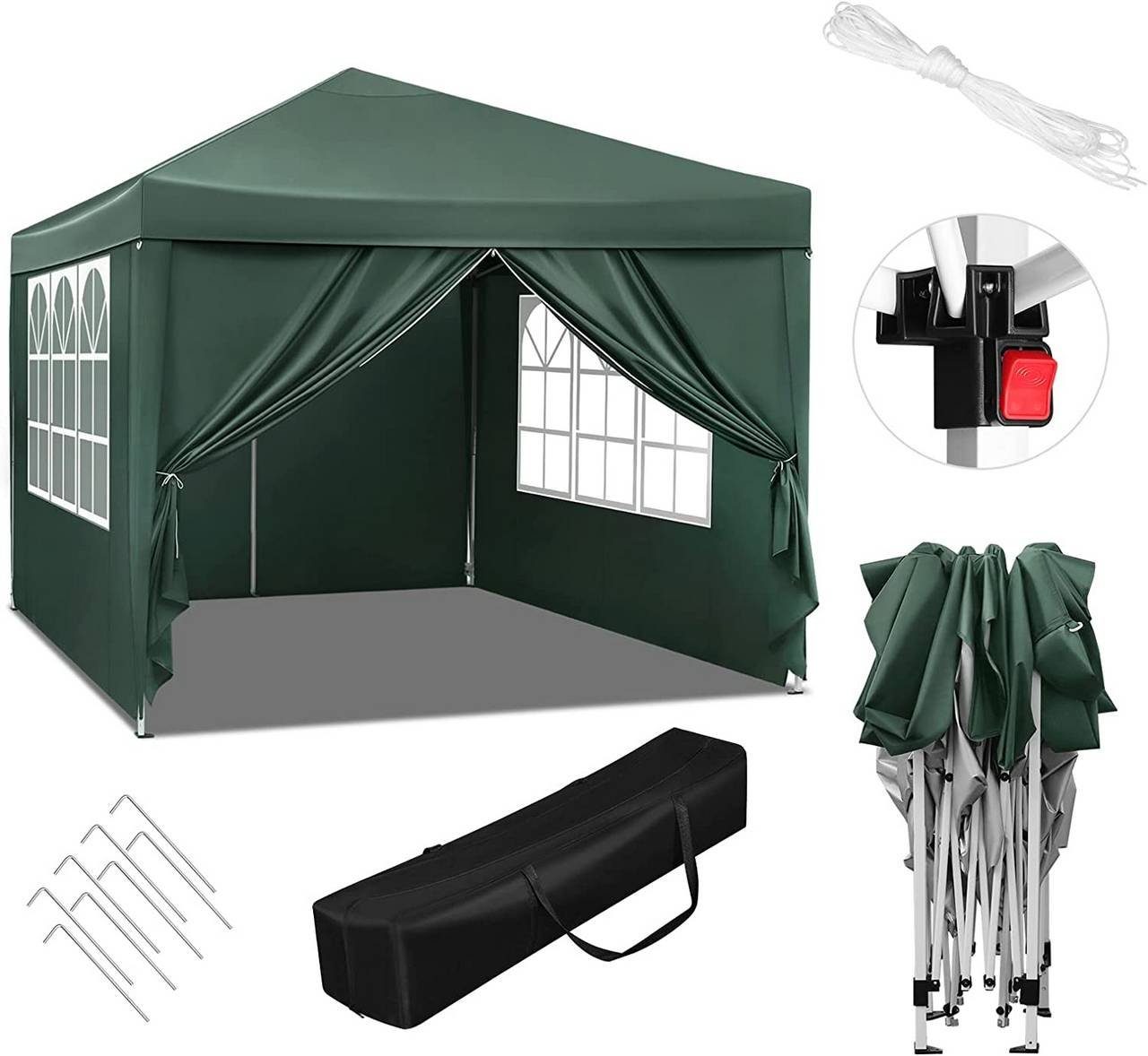 Woltu Faltpavillon, mit 4 Seitenteilen, aus Oxford Metallrahmen 3x3 m