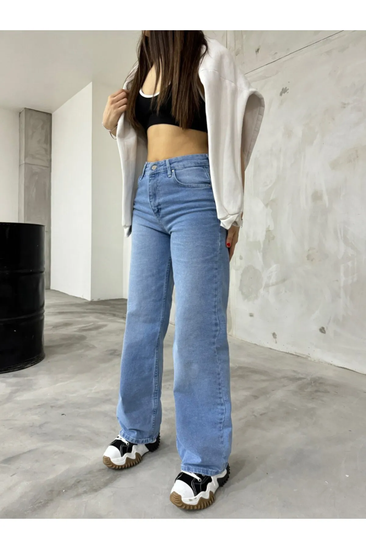 BİKELİFE  Hellblaue Jeans mit hoher Taille und weitem Bein aus Lycra für Damen