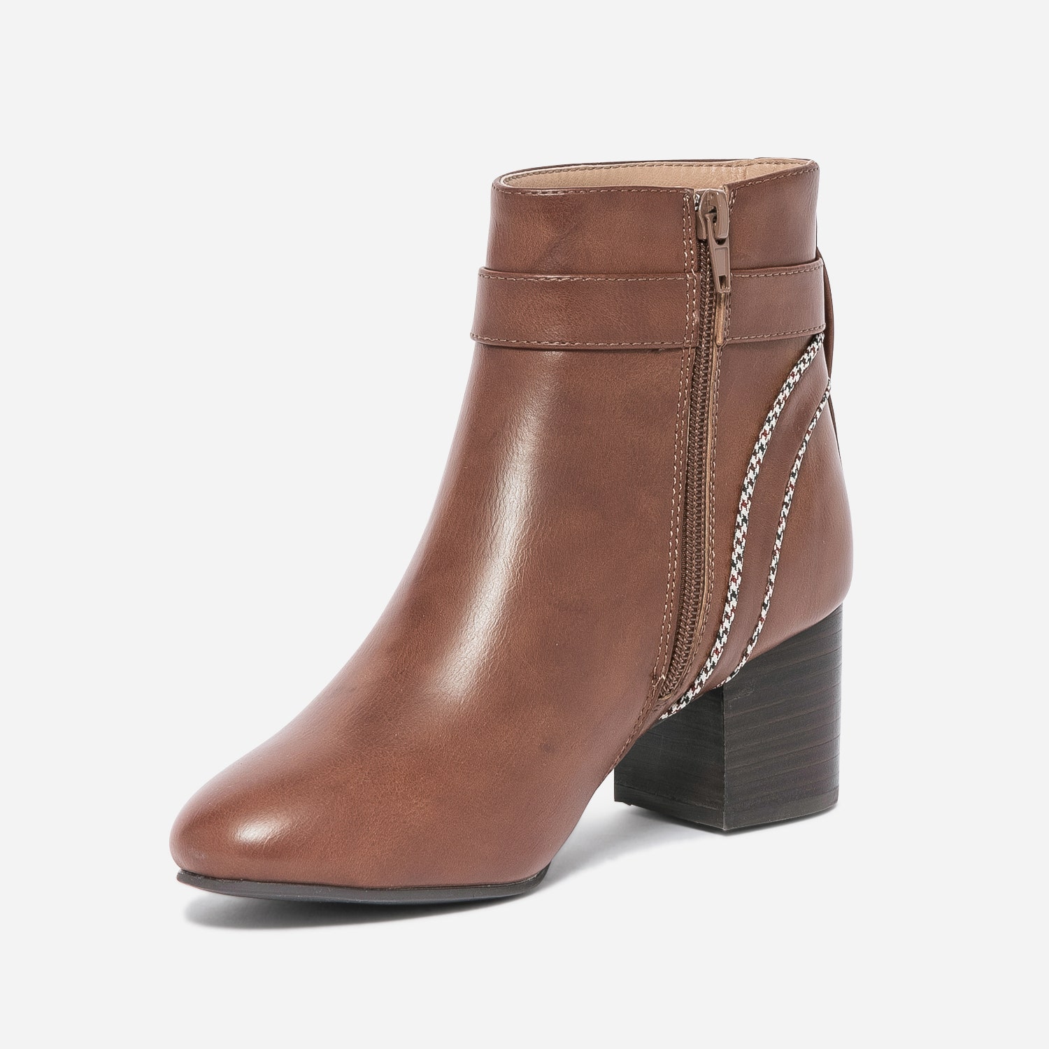Boots cognac avec biais pied-de-poule
