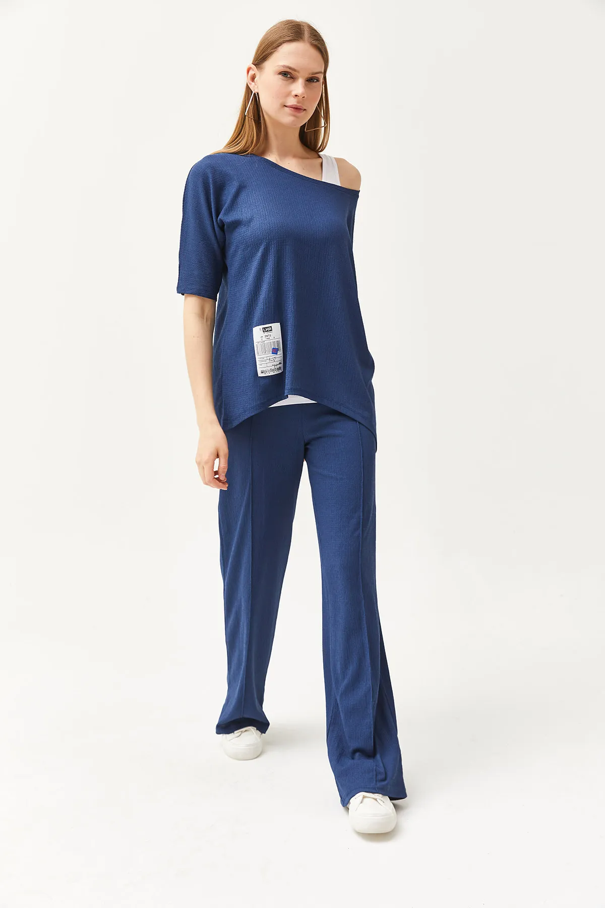 Olalook  Damen Indigo Athlete Bluse Hose 3-teiliges Set TKM-19000272