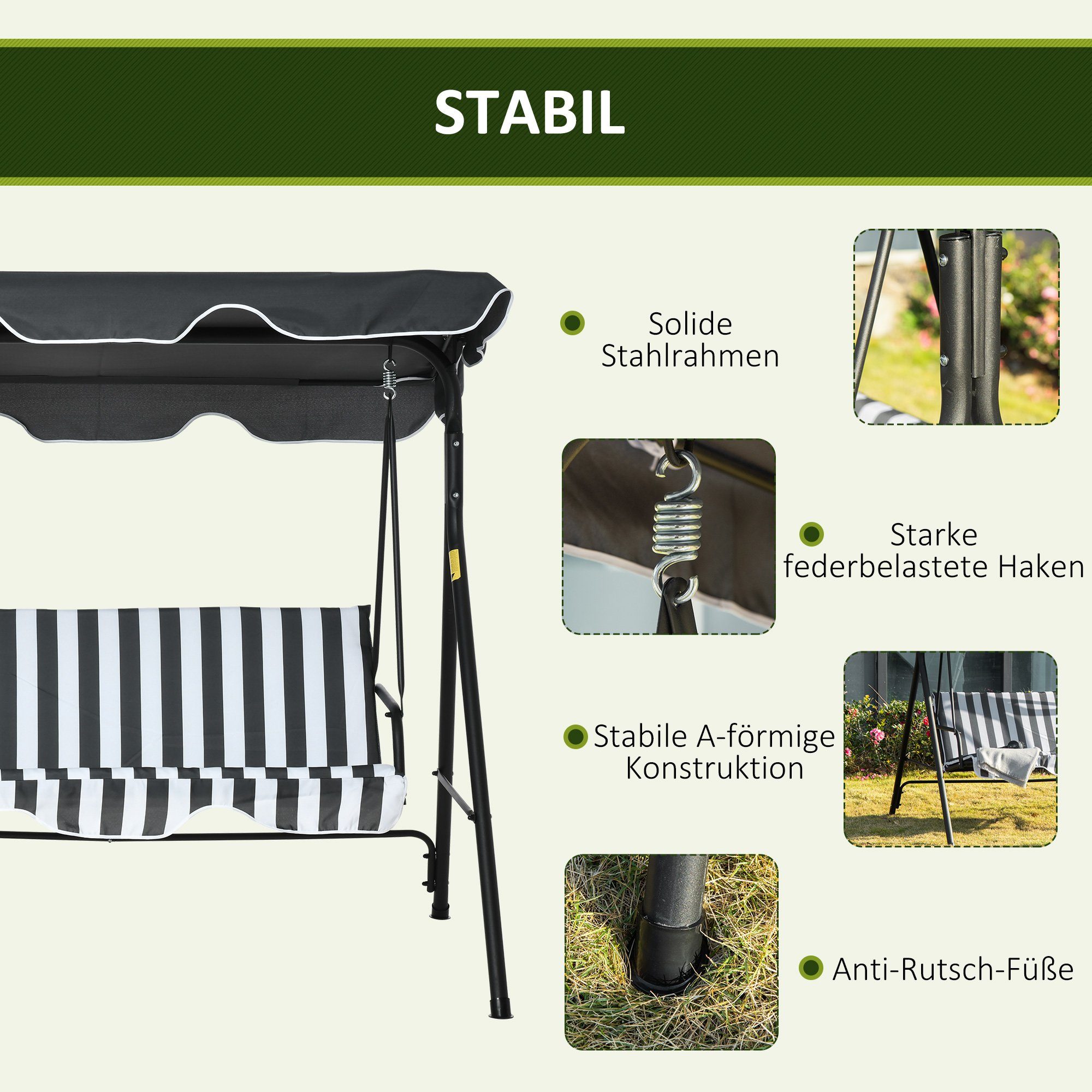 Outsunny Hollywoodschaukel Hollywoodschaukel, 3-Sitzer, Set, 1 tlg., 1 x Hollywoodschaukel, BxTxH: 172x110x153 cm