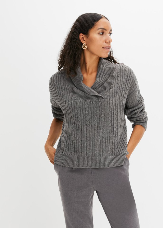 Pullover mit V-Ausschnitt und Seitenschlitzen