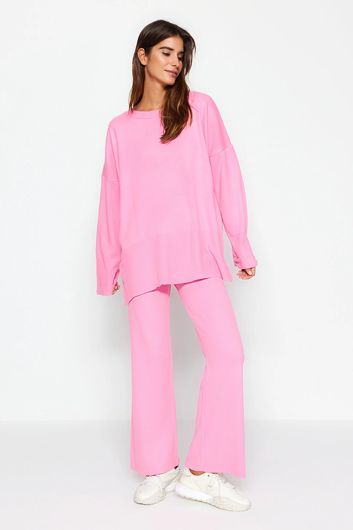 Trendyol Modest  Rosa Bequemes Strick-Unterteil-Oberteil-Set TCTAW24US00114