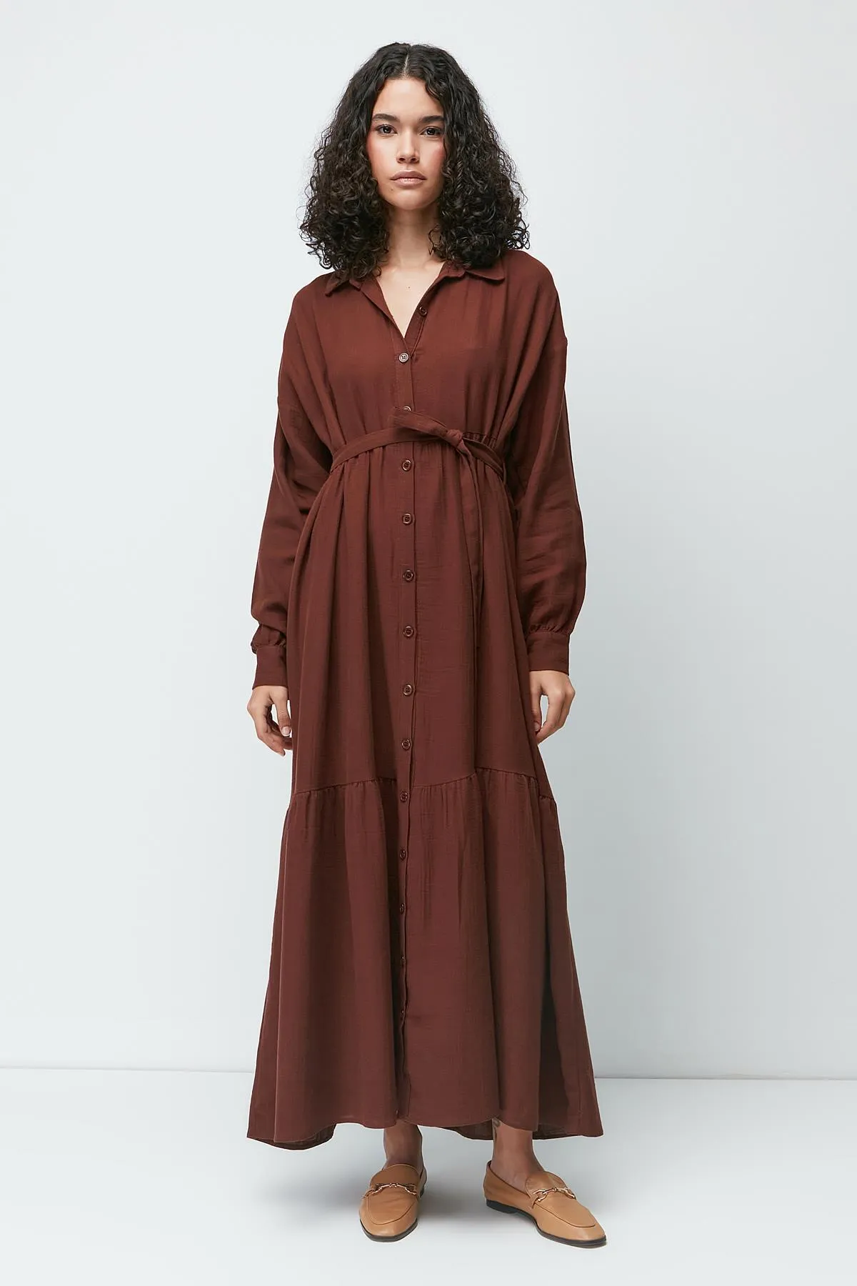 C&City  Langarmkleid aus Bio-Baumwollmusselin 9128 Braun