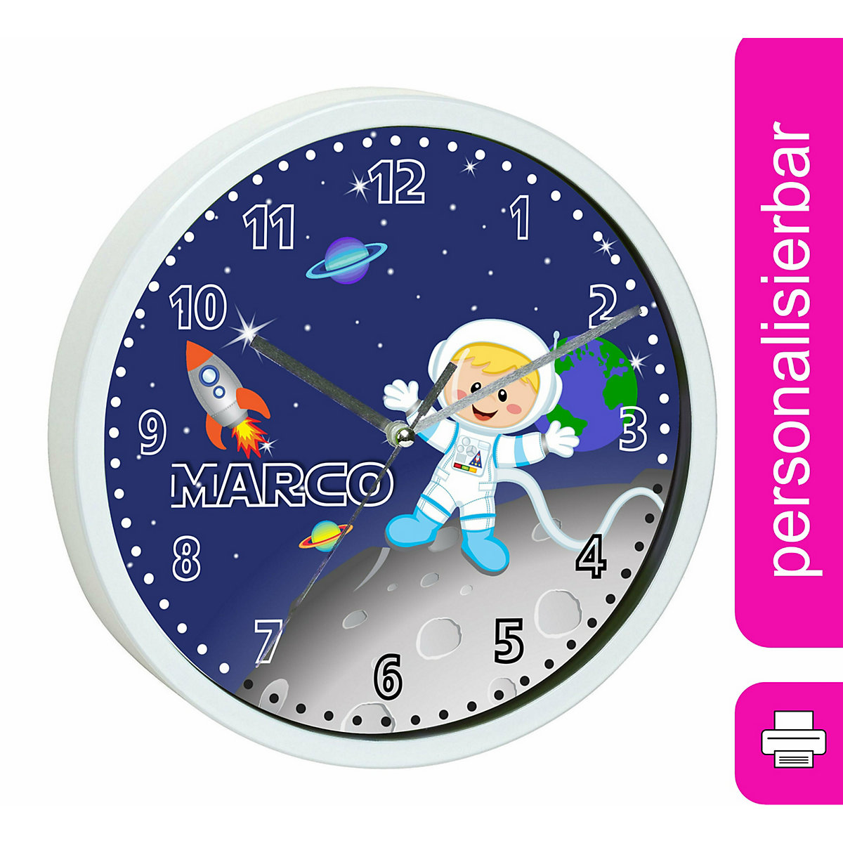 Kinder Wanduhr personalisiert mit Name Weltall