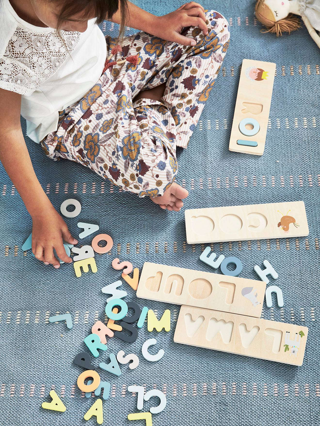 Vertbaudet Kinder Puzzle ERSTE WÖRTER, Holz FSC - mehrfarbig