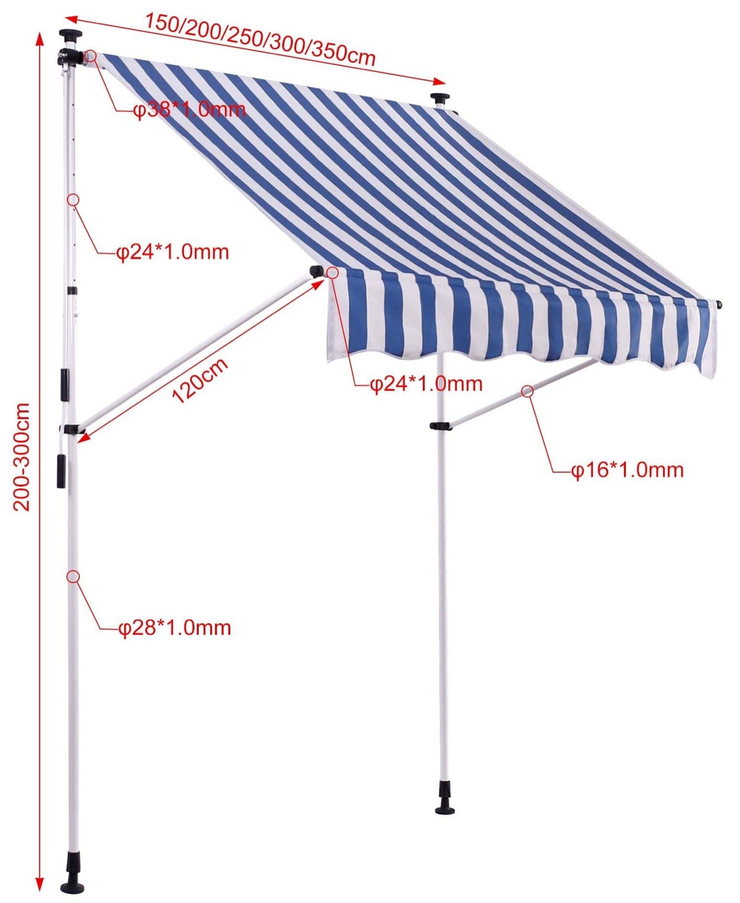 TPFGarden Klemmmarkise Wendy - Sonnenschutz für Mietwohnungen, Balkone, Terrassen (Hochwertige Balkonmarkise aus UV-beständigem Polyester, 1-St., Stabile Outdoor-Markise - Sonnenschutzfaktor UV50) Rostfreies Edelstahlgestell - Maße (BxT): 300 x 120 c