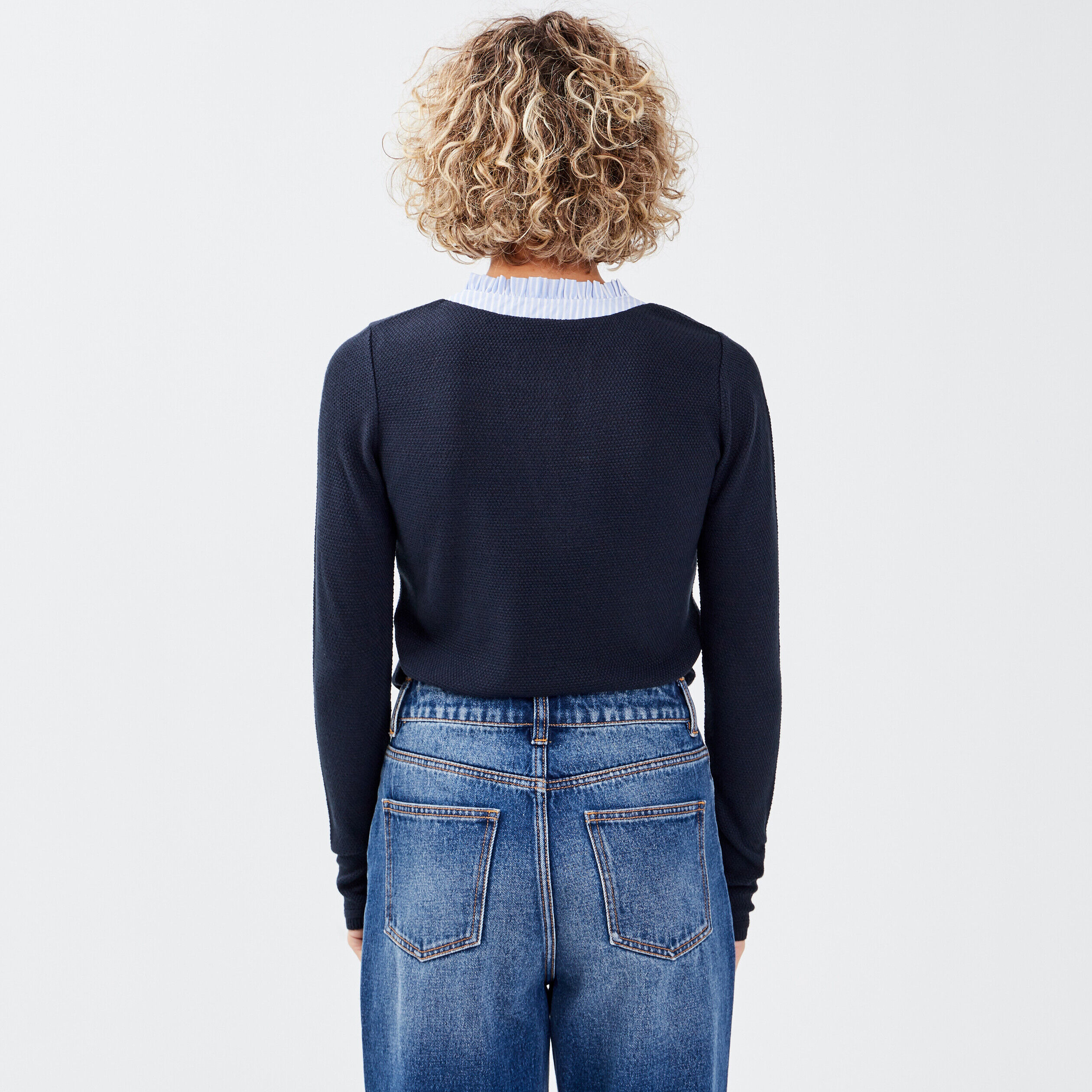 Pull avec col en V bleu marine femme | Cache Cache