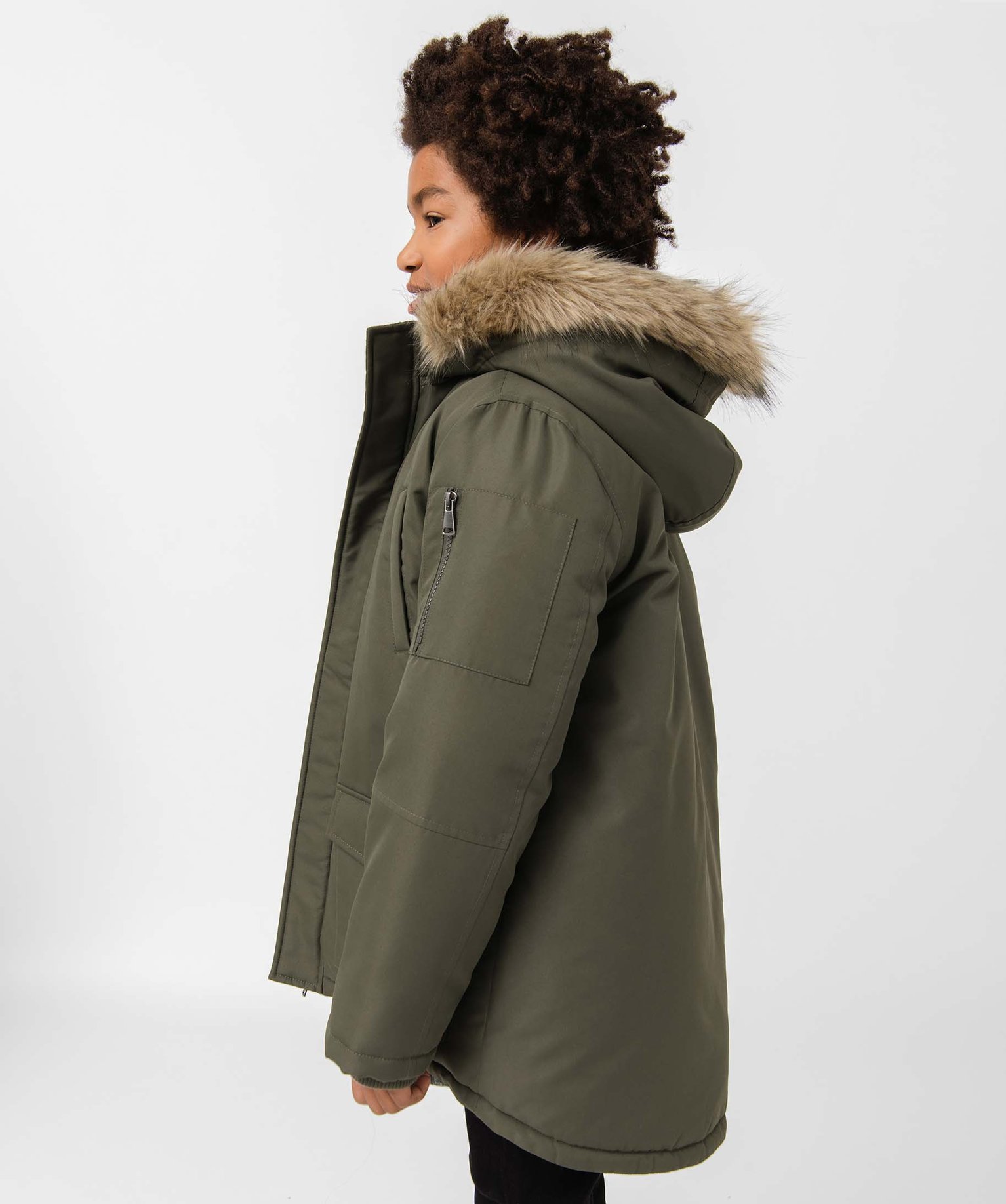 Blouson Garçon matelassé avec doublure sherpa et capuche f... kaki | GEMO