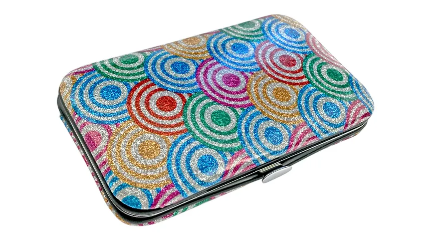Rahmenmaniküre Etui, 6-teilig, Kreise, Glitzer Glitzer