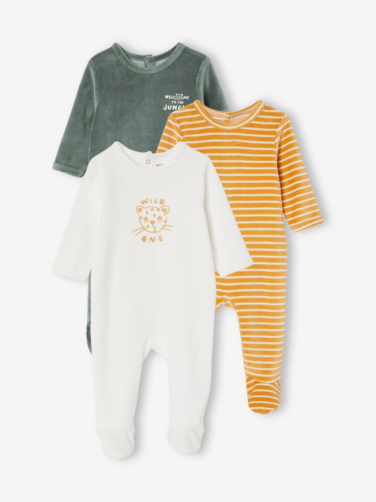 Lot de 3 pyjamas en velours bébé ouverture dos BASICS lot curcuma