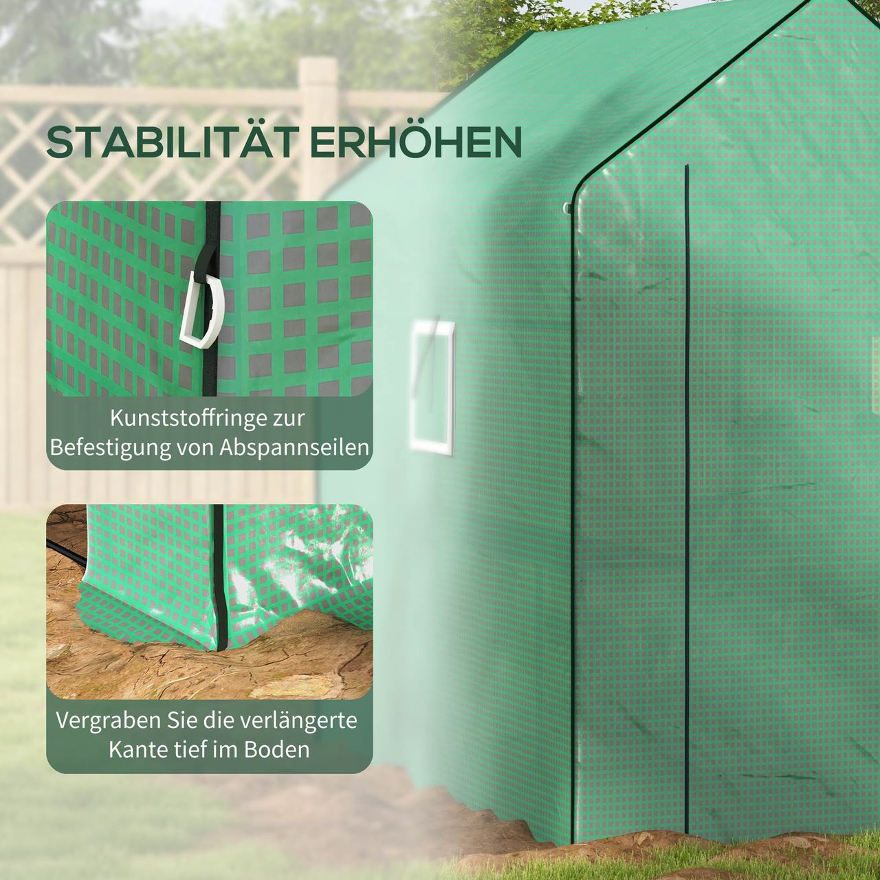 Outsunny Ersatzfolie Gewächshausfolie mit UV-Schutz, Seitenfenster, Rolltür Grün