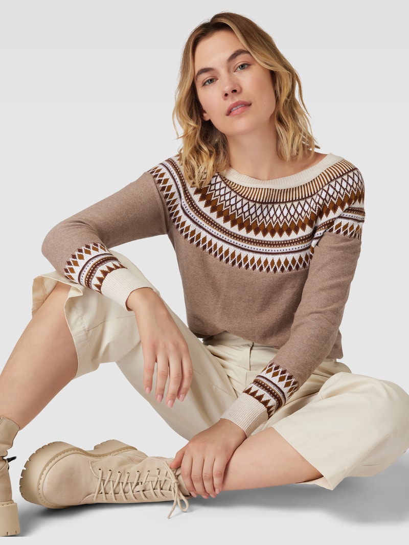 Strickpullover mit Zickzack-Muster in taupe