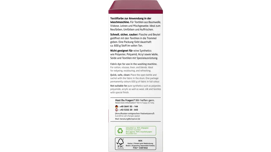 simplicol Textilfarbe intensiv Rubin-Rot 150 ml