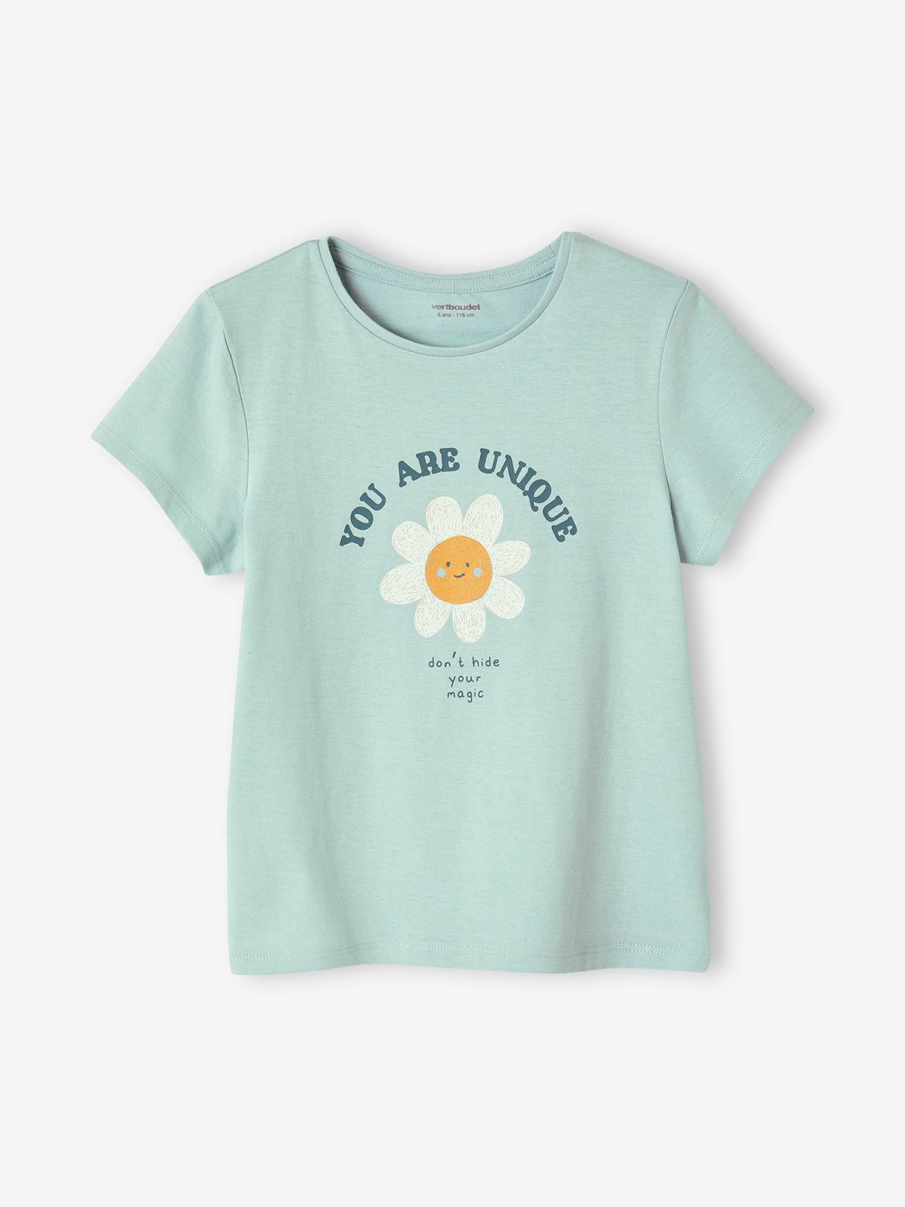 Vertbaudet Mädchen T-Shirt, Message-Print BASIC Oeko-Tex - wollweiß