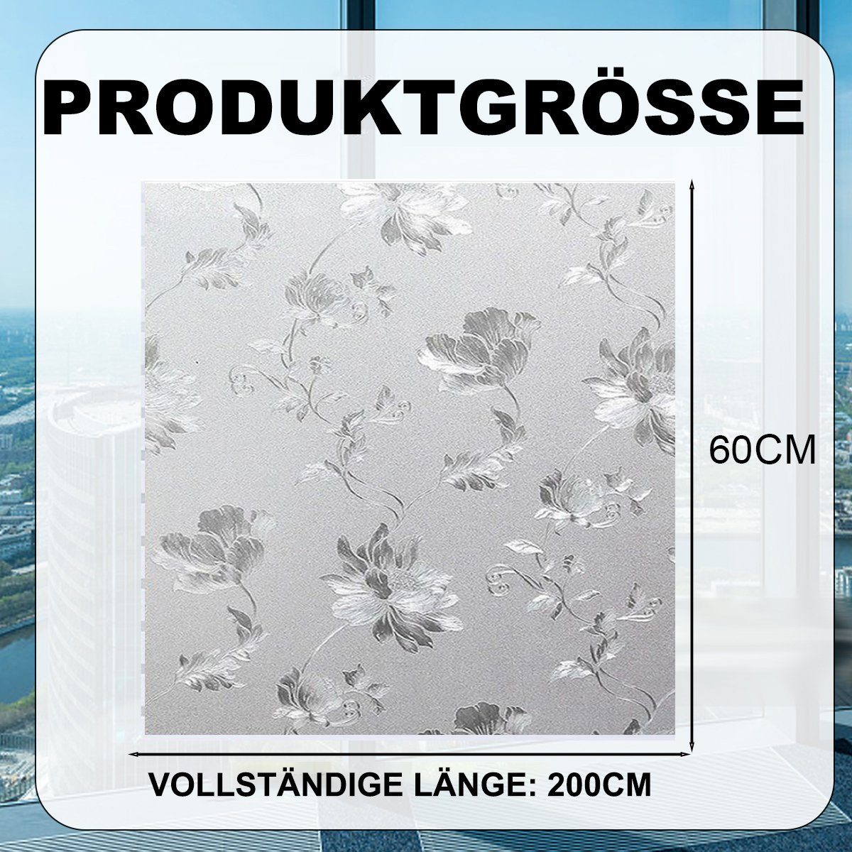 Fensterfolie Blumen Gefrostete Fensterfolie Statische,für Fenster Selbstklebend, ZmdecQna