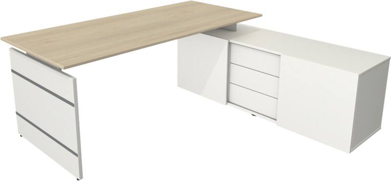 Kerkmann Form 4 Nicht Höhenverstellbar Schreibtisch Ecke Ahorn Weiß 3 Schübe 1.950 x 1.770 x 740 mm