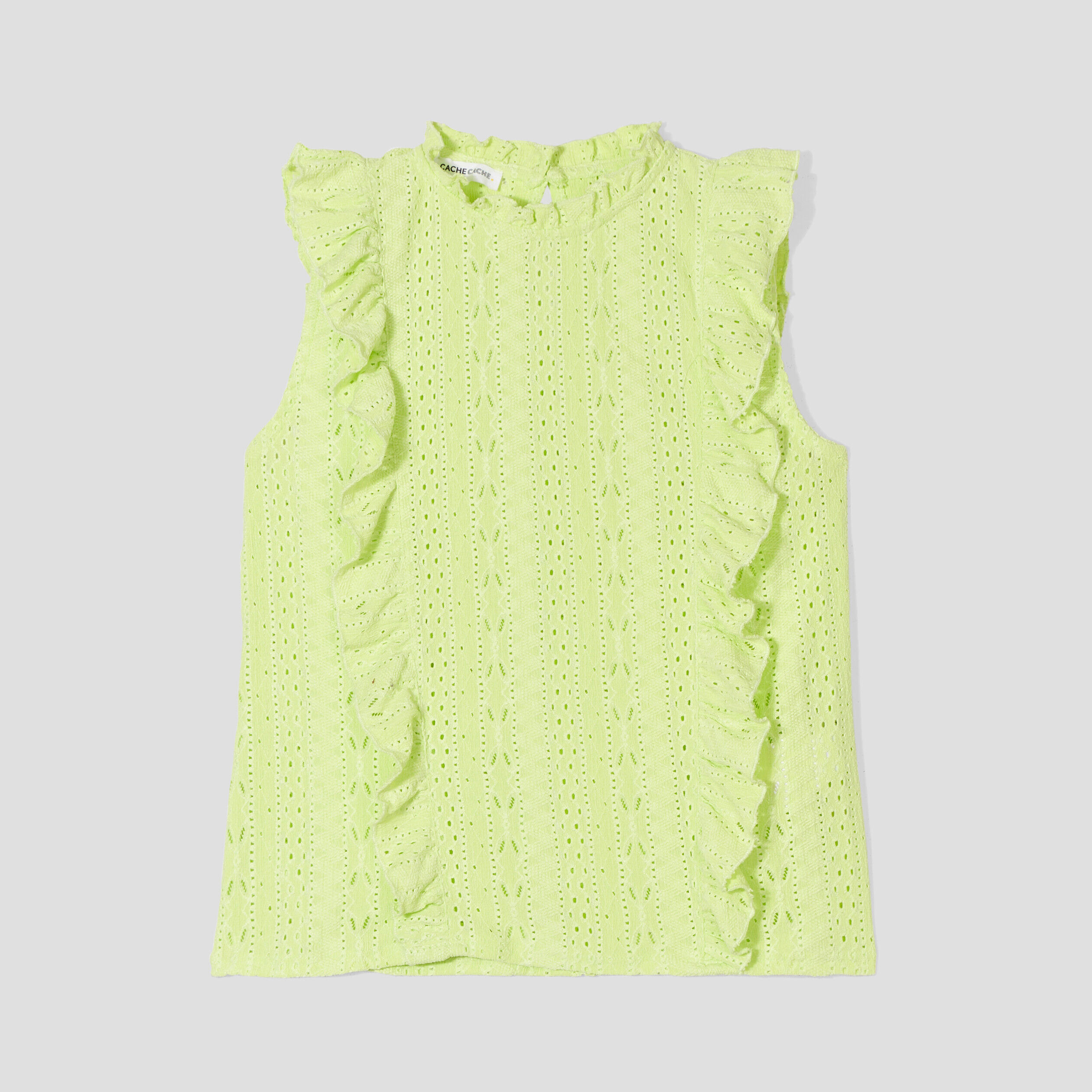 Blouse brodée avec volants vert fluo femme | Cache Cache