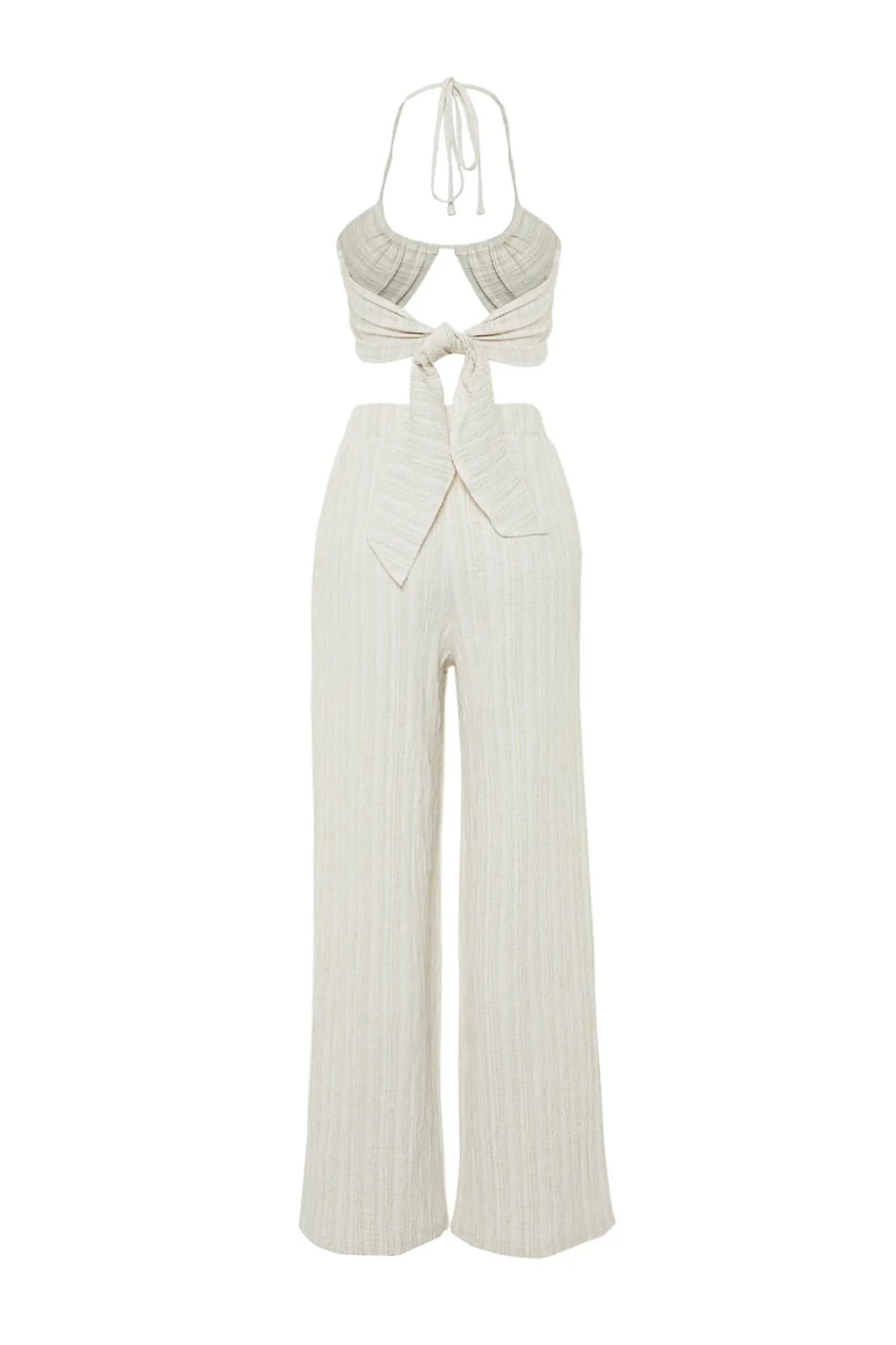 Trendyol Collection  Blusen- und Hosenset aus gewebtem Leinengemisch in Ecru TBESS24AU00030