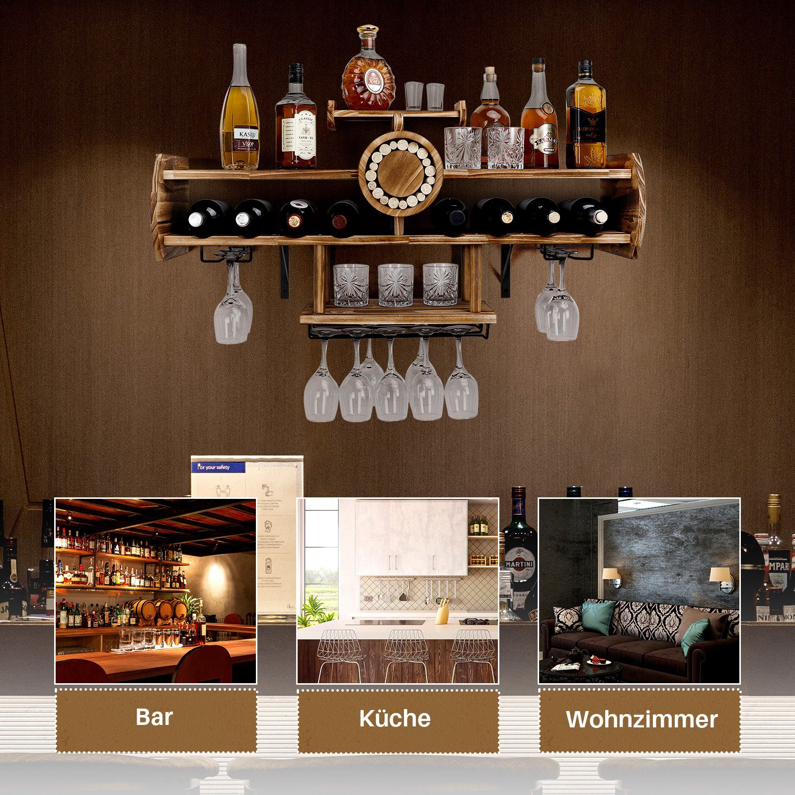 Yorbay Weinregal Weinregal aus Holz, Wandbar mit Korkhalter, Flugzeug-förmig, Holzregal für Weingläser, Whiskygläser, Wandmontage Wand Flaschenhalter Vintage Stil für Hausbar