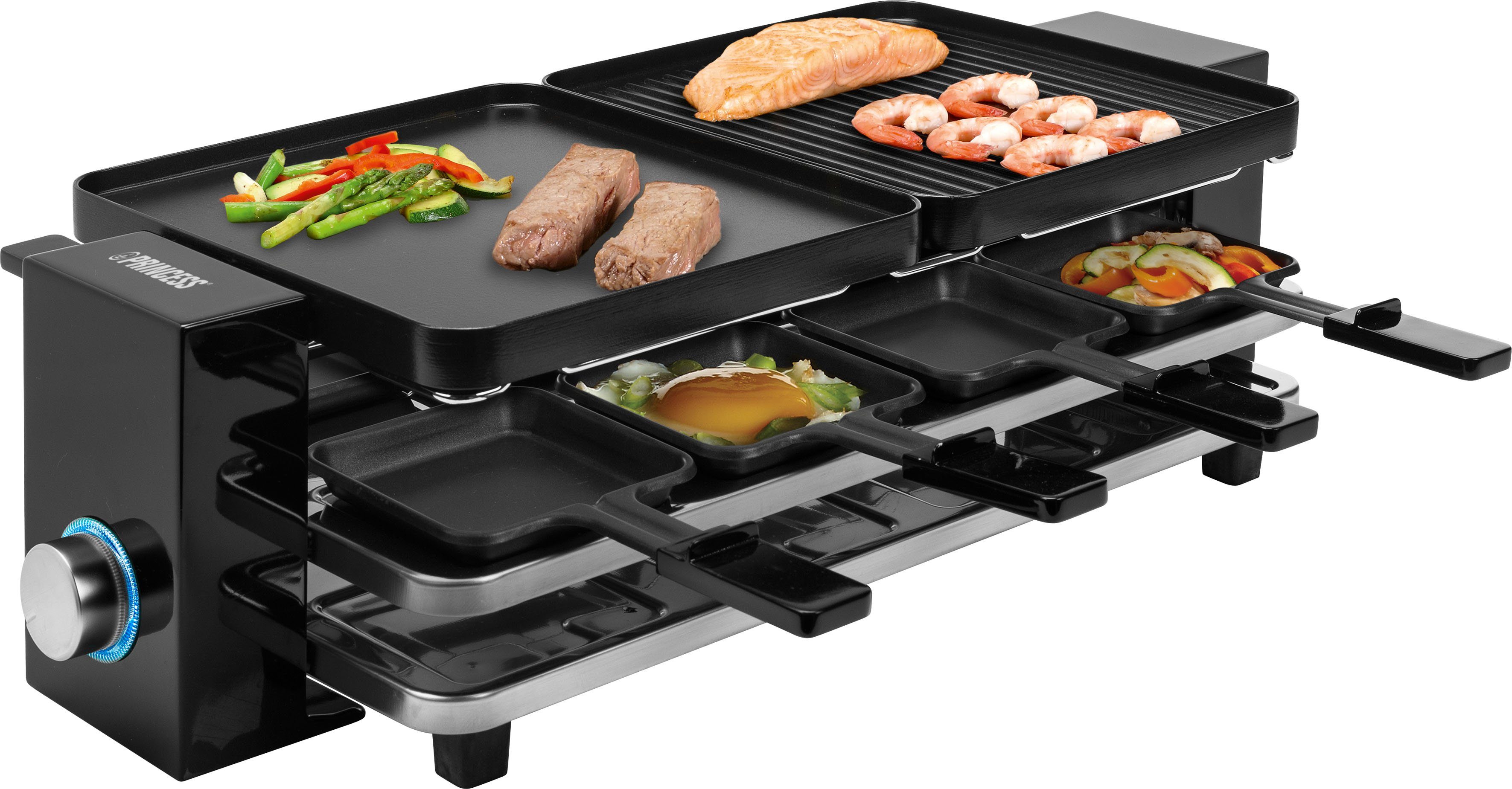 PRINCESS Raclette 162925 8 Piano-Schwarz für 8 Personen, 8 Raclettepfännchen, 1200 W