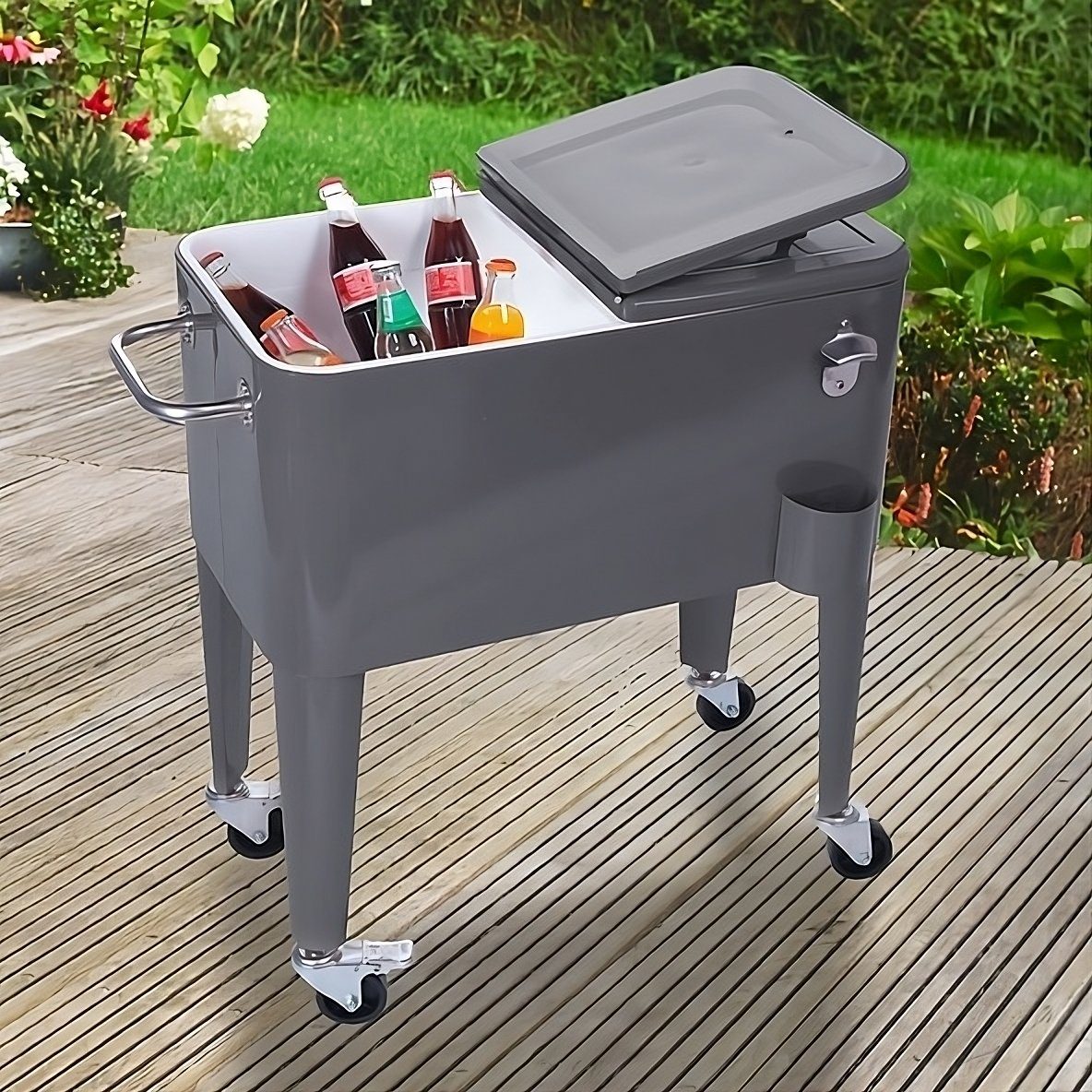 boho living® Trolley-Kühlbox RetroChill, 57 l, mit Flaschenöffner, Griff und feststellbaren Rollen