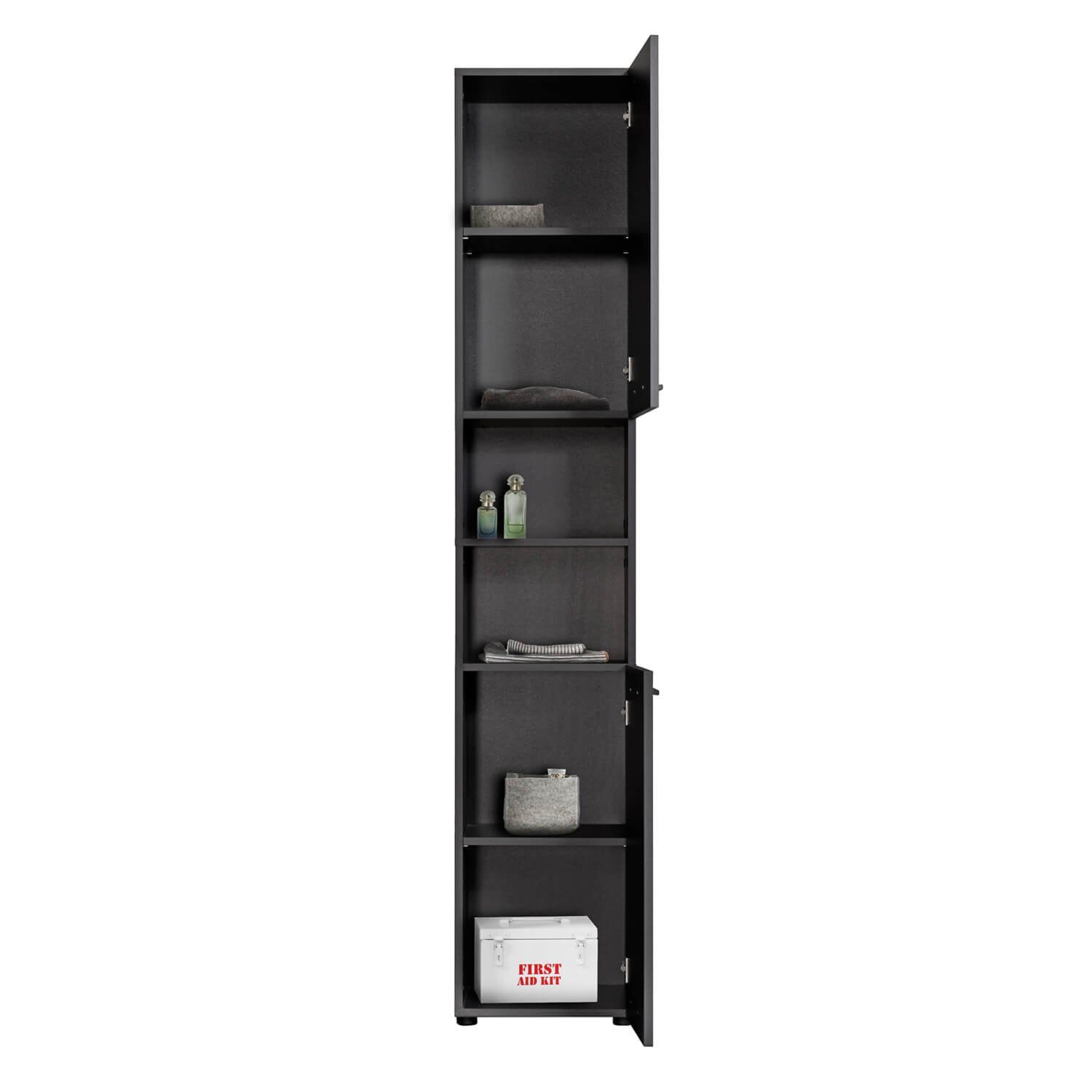 mokebo Hochschrank Der Kapitän (mit 5 Einlegeböden) Badezimmerschrank 35cm Breite mit 6 Fächern, Badschrank Anthrazit
